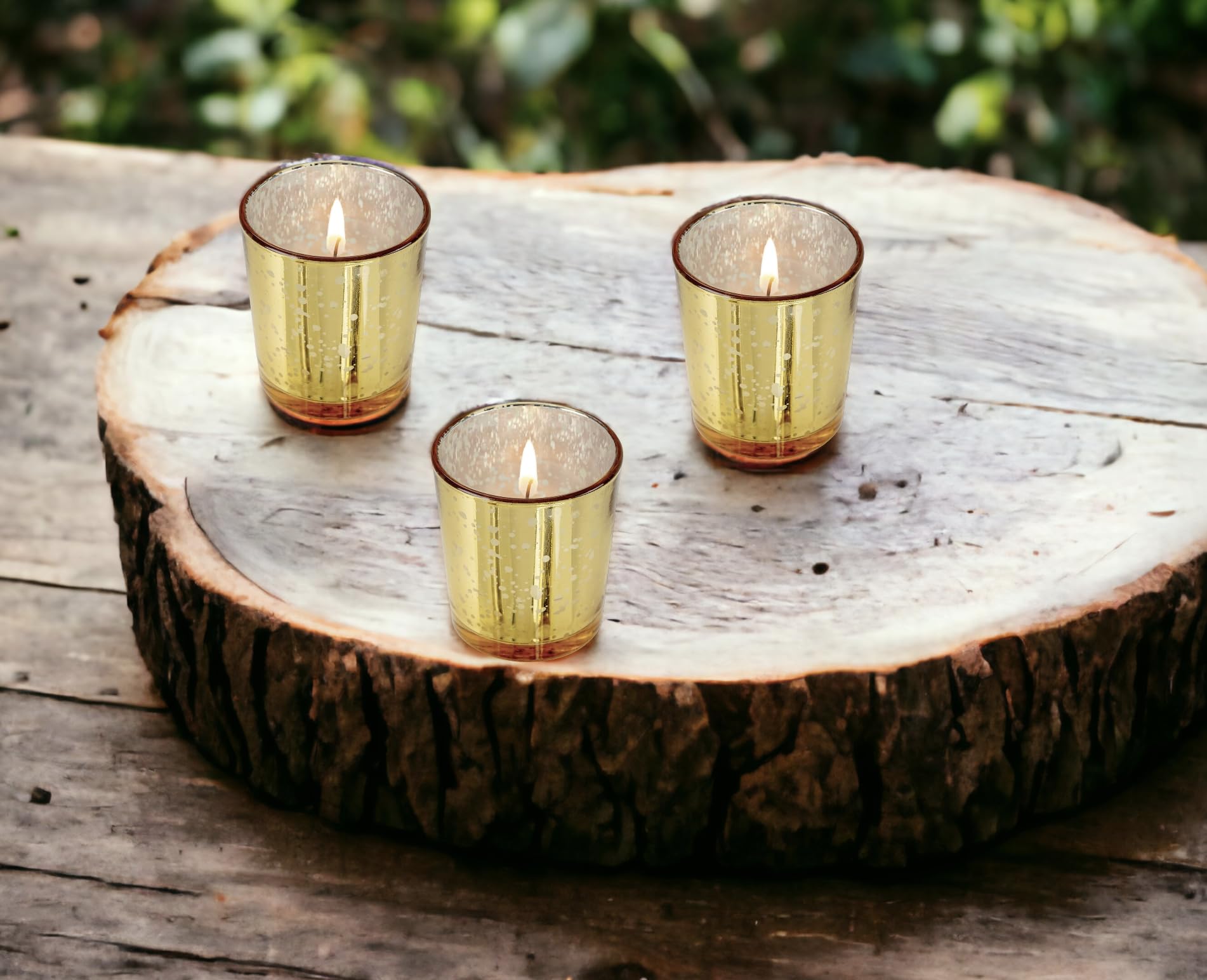 Set of 12 citronella votive candles in mercury glass jars