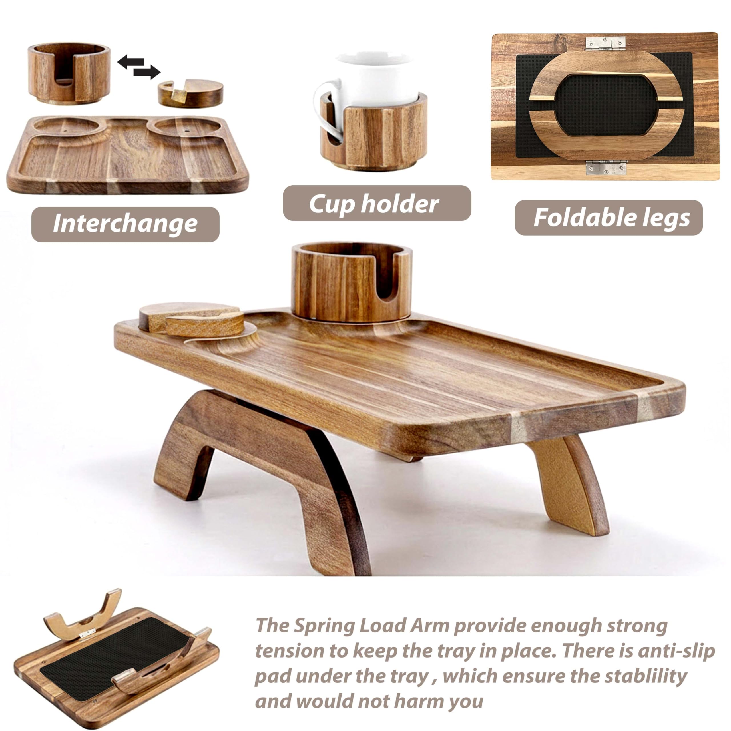 Set of 2 couch arm trays shown on sofa arms
