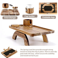 Set of 2 couch arm trays shown on sofa arms