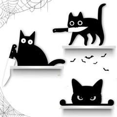 SET 3 package of Black Cat Decor Halloween Wall Art