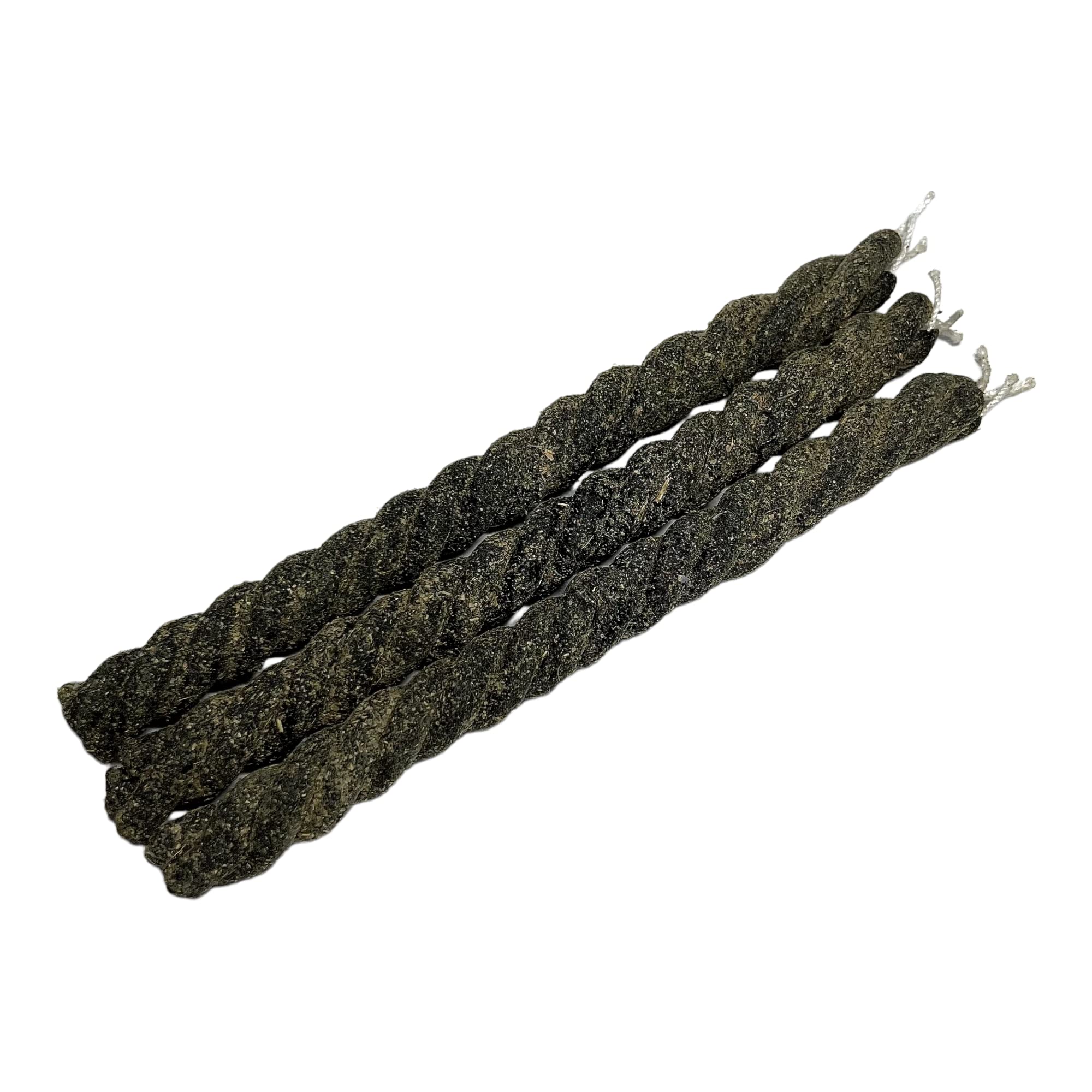 Set of 3 black twisted banishing candles with herbs
