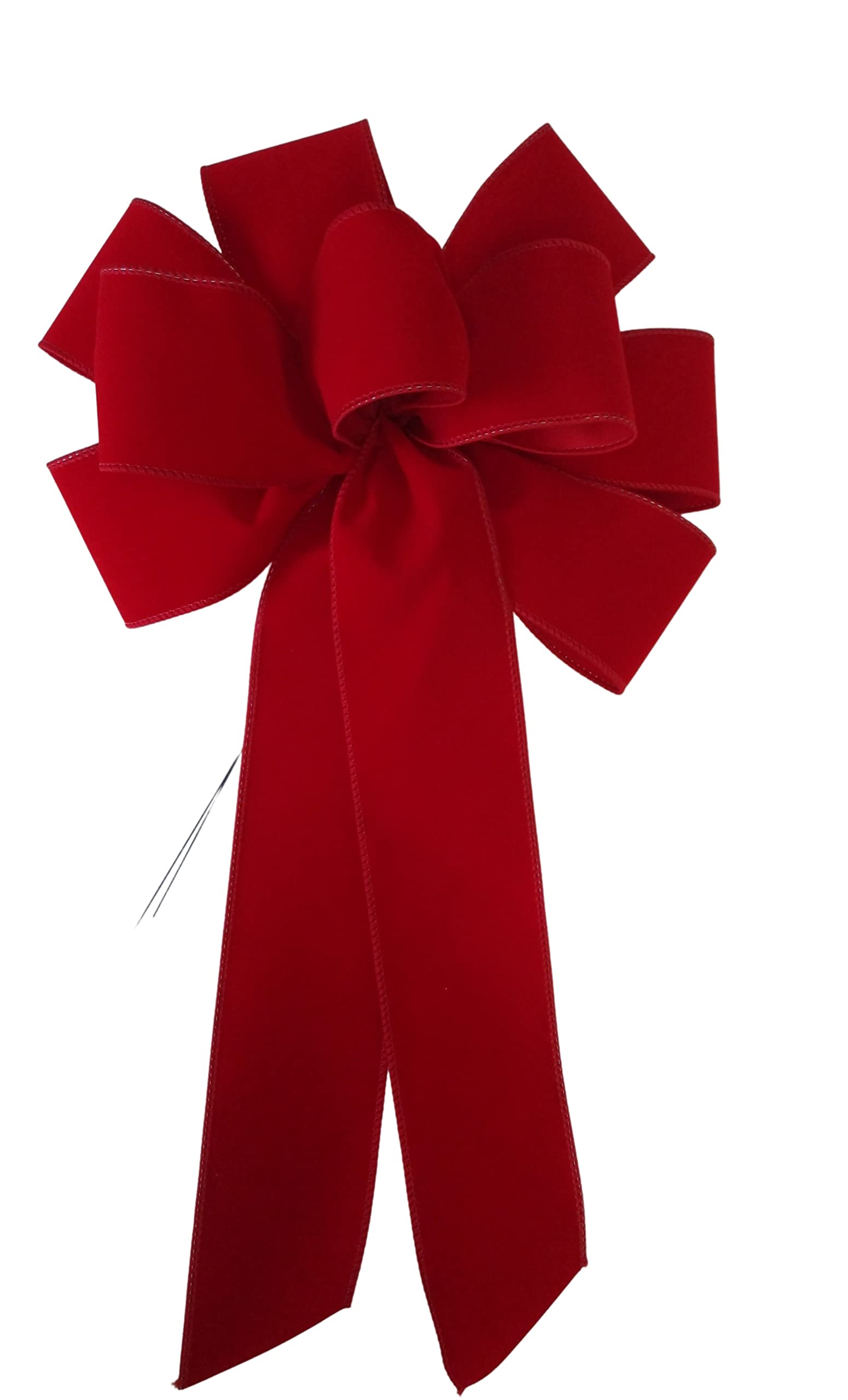 Set of 4 large 10 inch wired bright red velvet outdoor wreath bows
