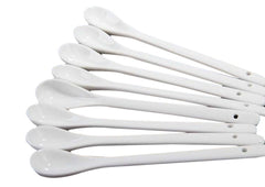 Set of 4 white long handle ceramic spoons for tea and coffee