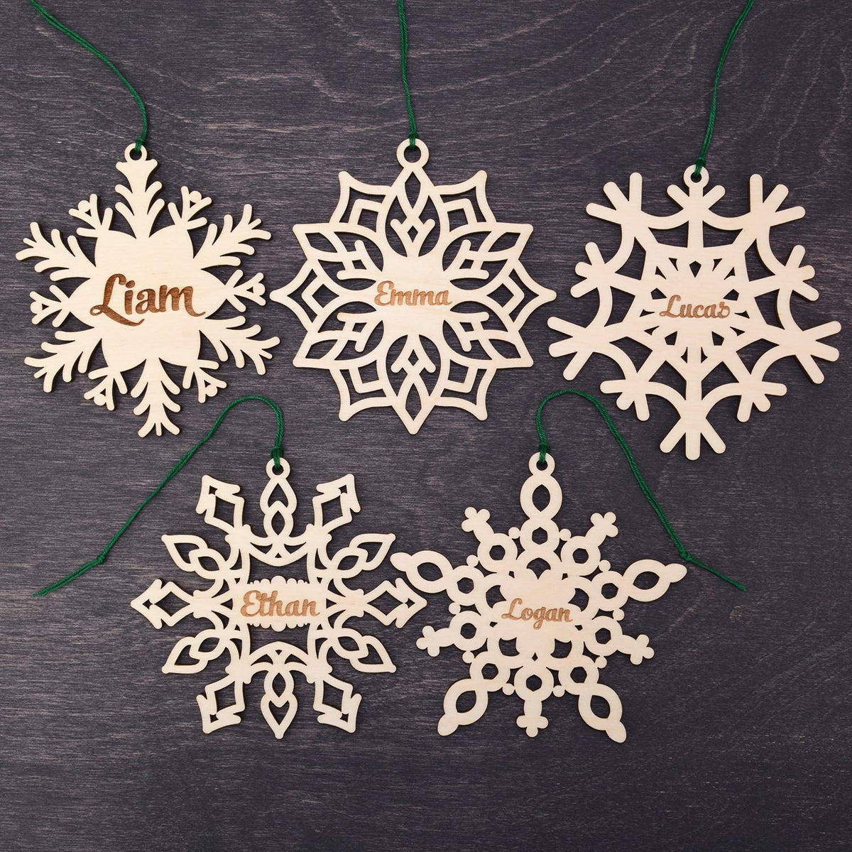 Set of 5 personalized Christmas ornaments birch plywood