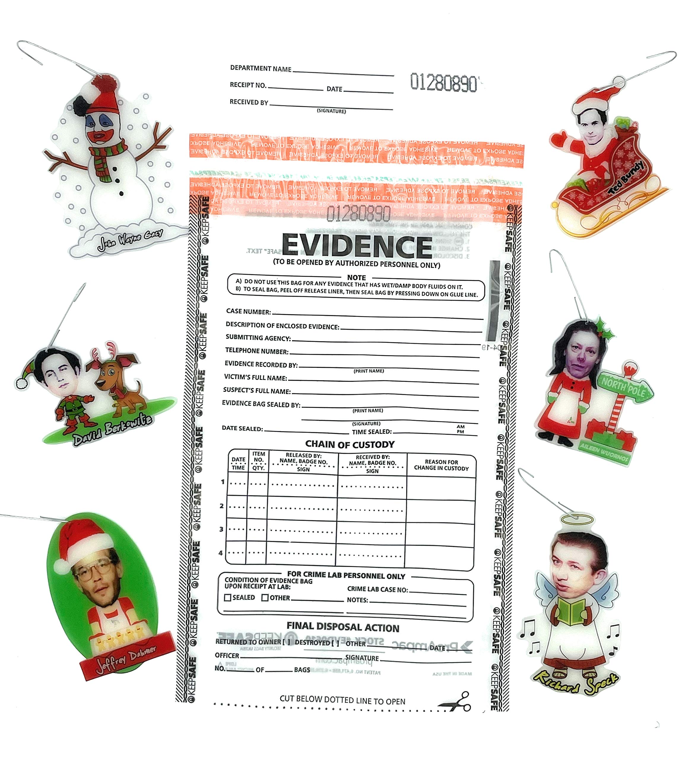 set of 6 true crime christmas ornaments shrink art handmade