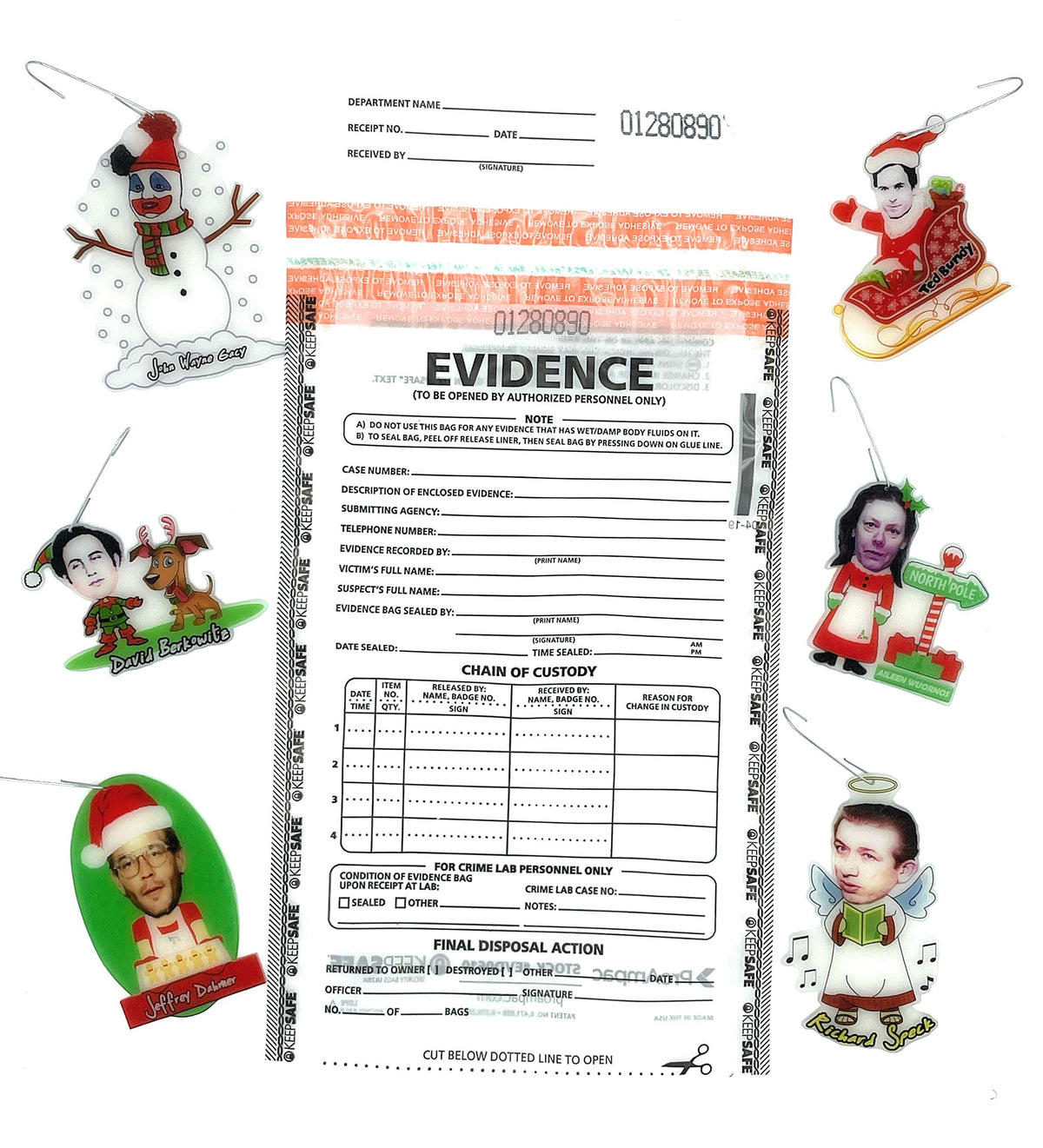 set of 6 true crime christmas ornaments shrink art handmade