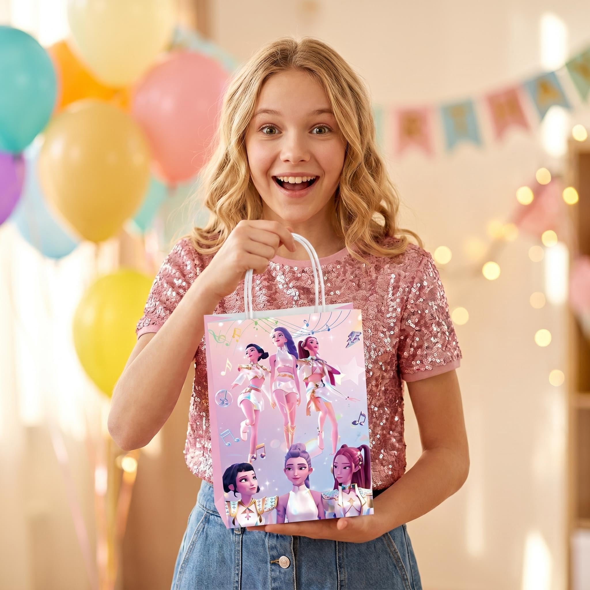Set of 12 party bags four designs for birthday parties