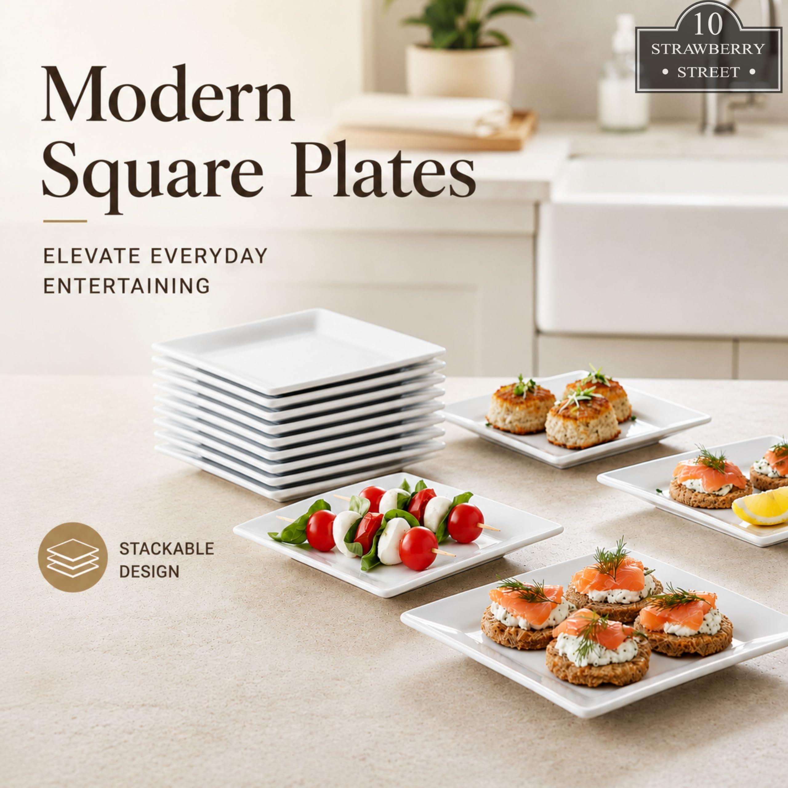 Set of 12 square appetizer plates white