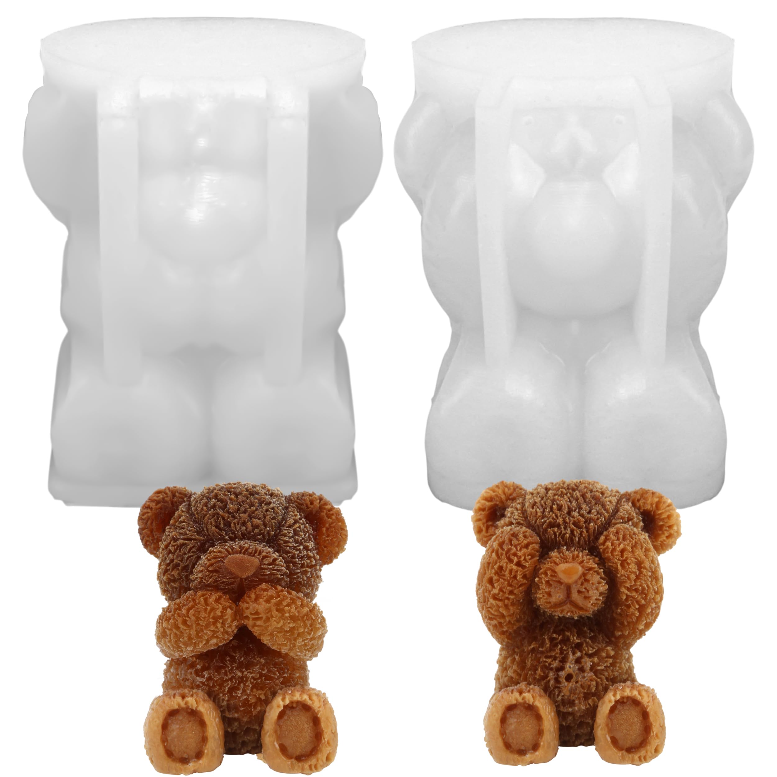 Set of 2 Bear Silicone Molds 3D bear shapes for crafts