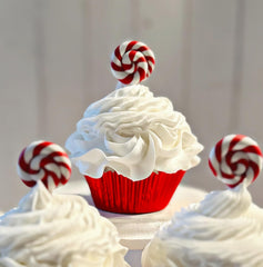 Approx 3.5 inches wide by 5 inches tall fake cupcakes