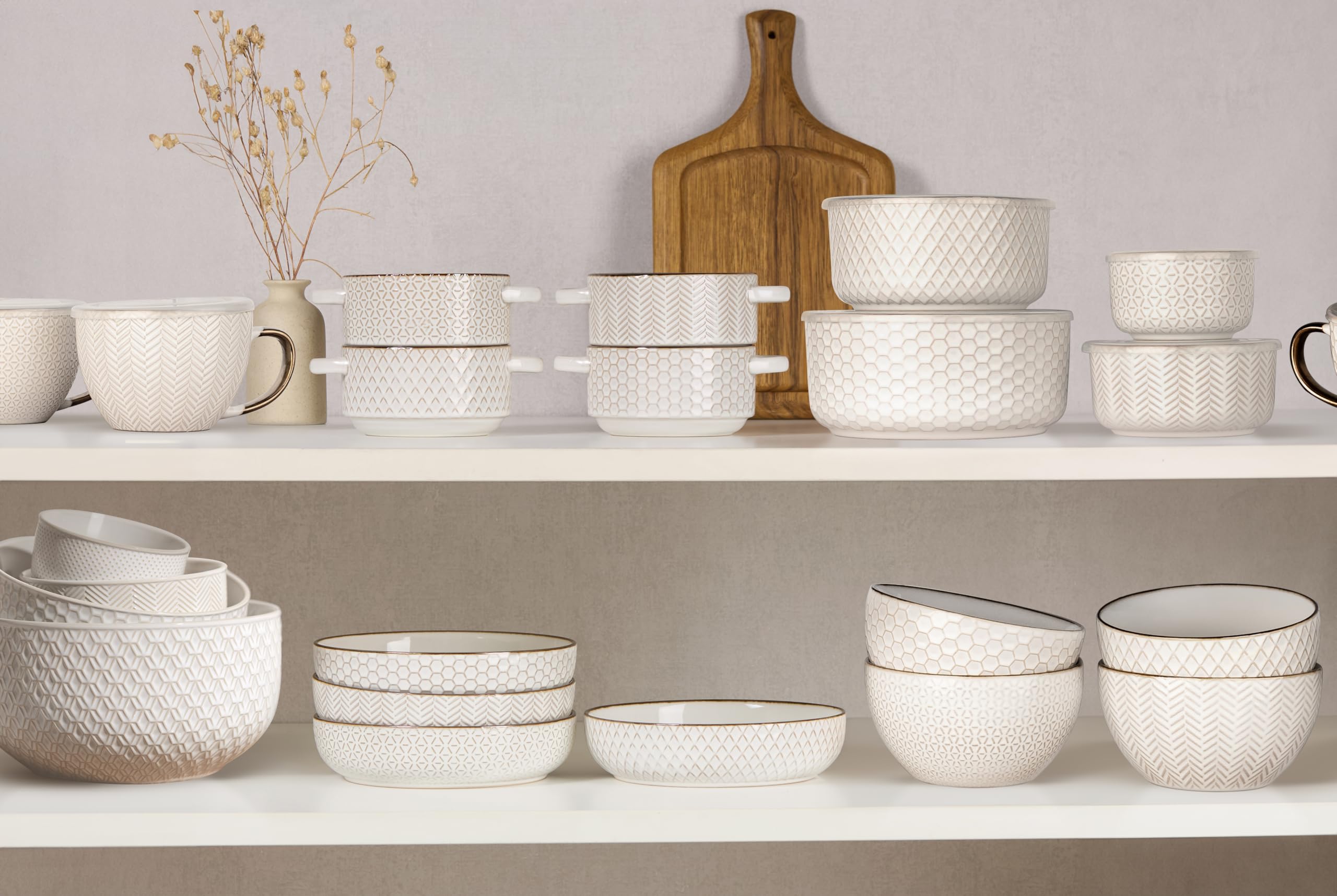 Set of 4 cream stoneware soup bowls