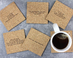 Laser engraved Portuguese cork coasters with lyrics