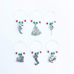 Silver Italian themed wine glass markers with travel icons