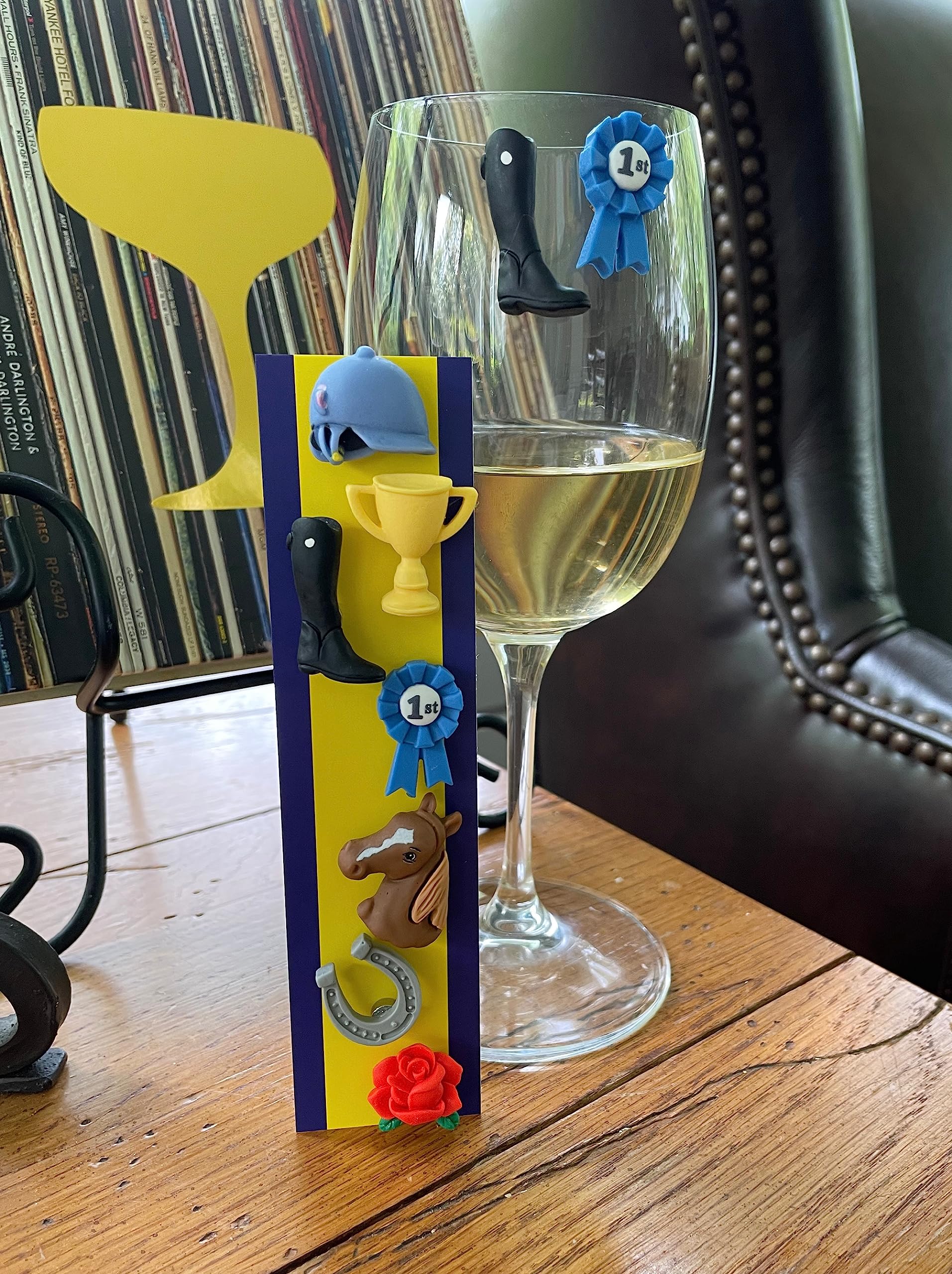 Set of 7 equestrian drink markers for wine glasses