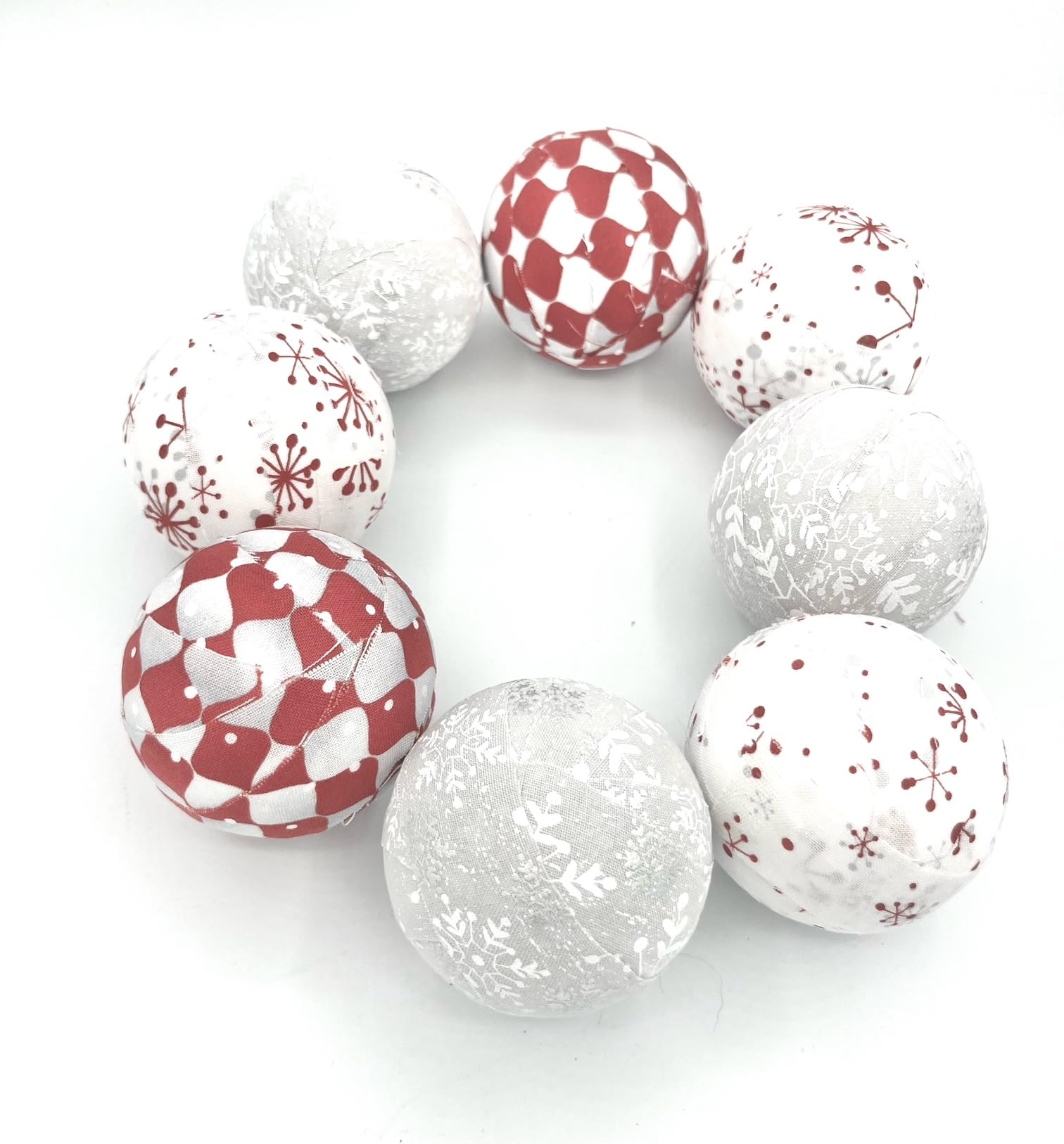 eight fabric christmas balls set 2.5 inch grey snowflake argyle decor
