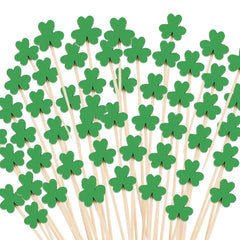 SETRUE St Patrick's Day shamrock cocktail sticks 100 pieces bamboo green