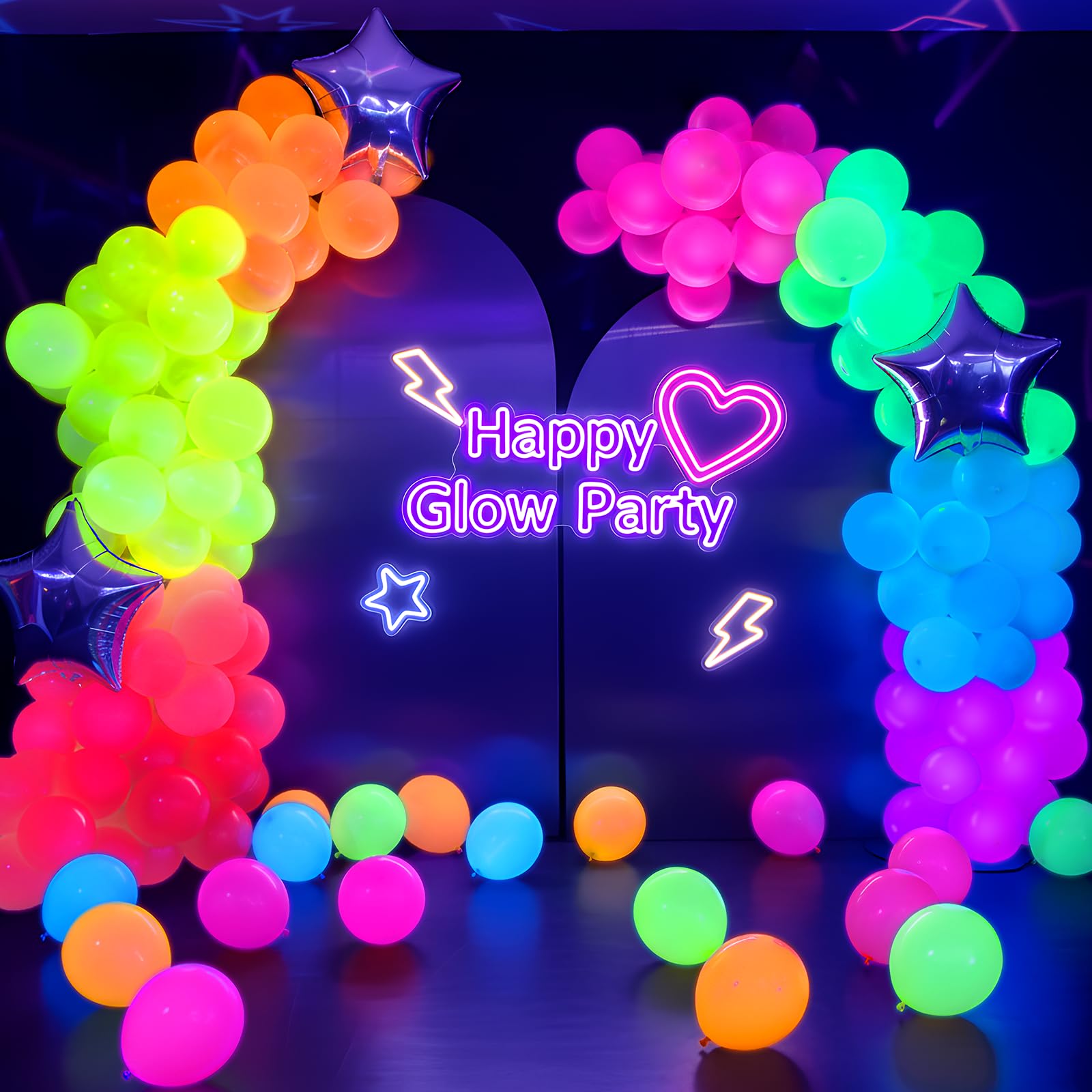 Seven color neon balloon set including rose red and watermelon red
