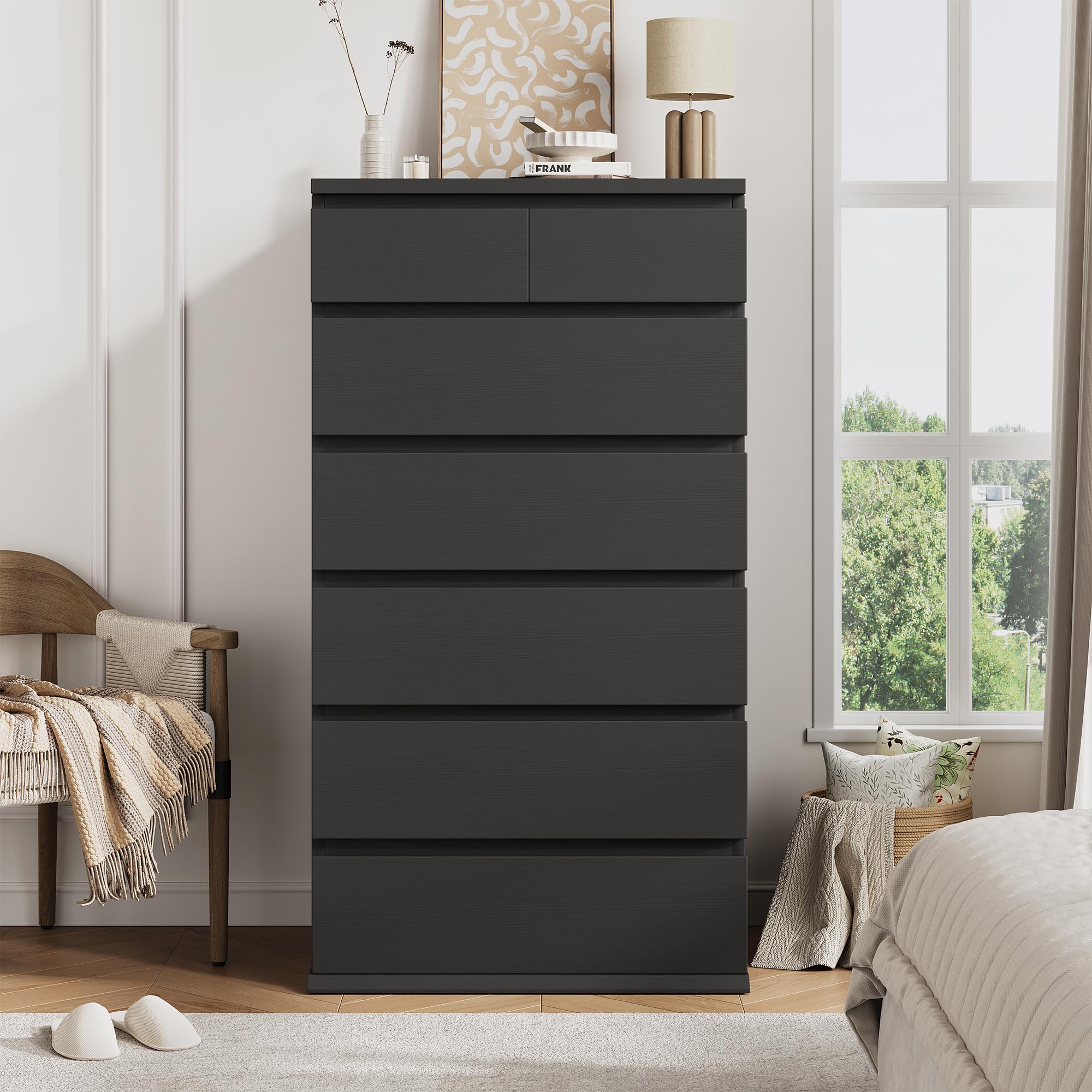 Seven-drawer dresser in black finish