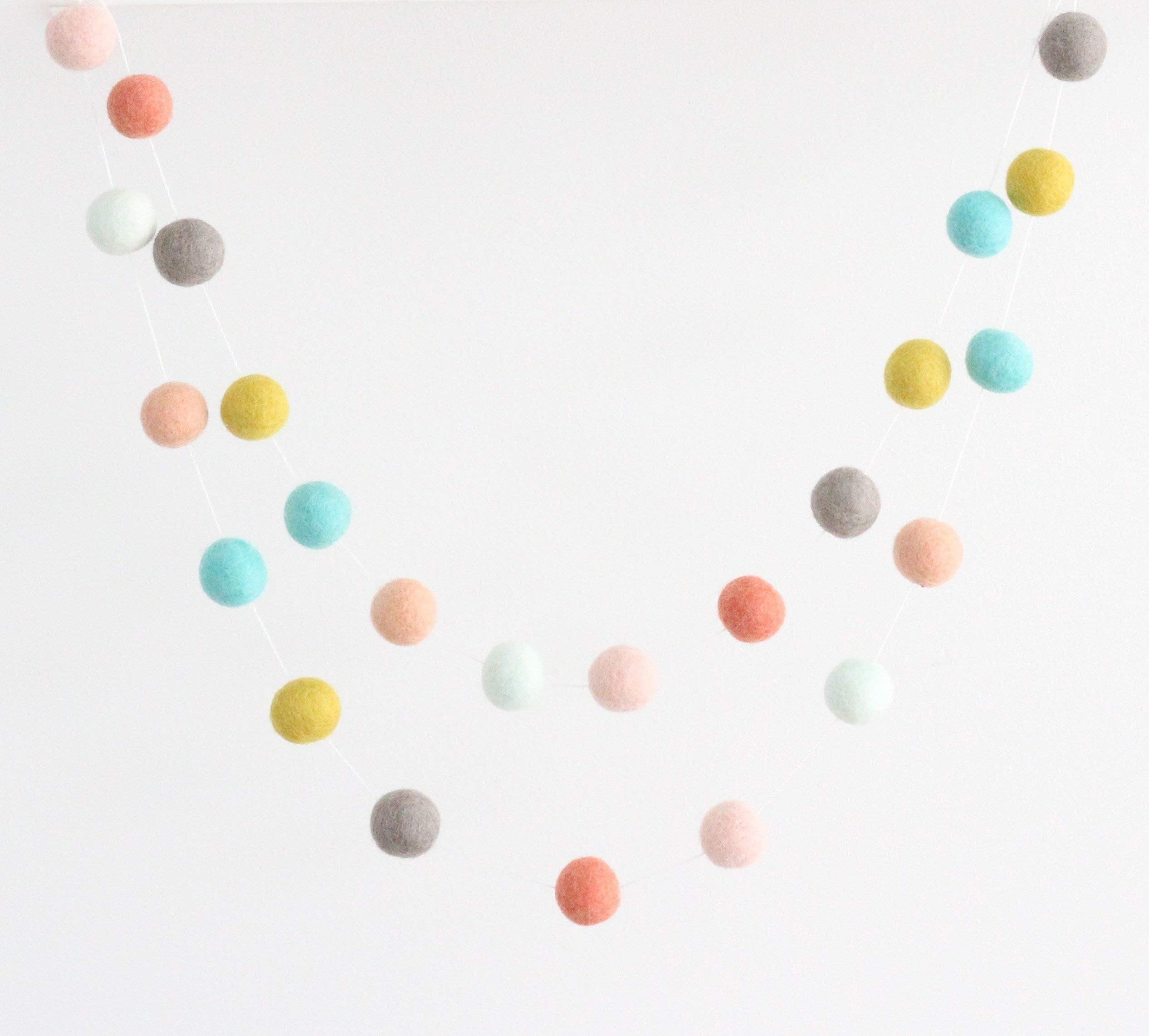 Felt ball garland crafted by Sheep Farm Felt for decor