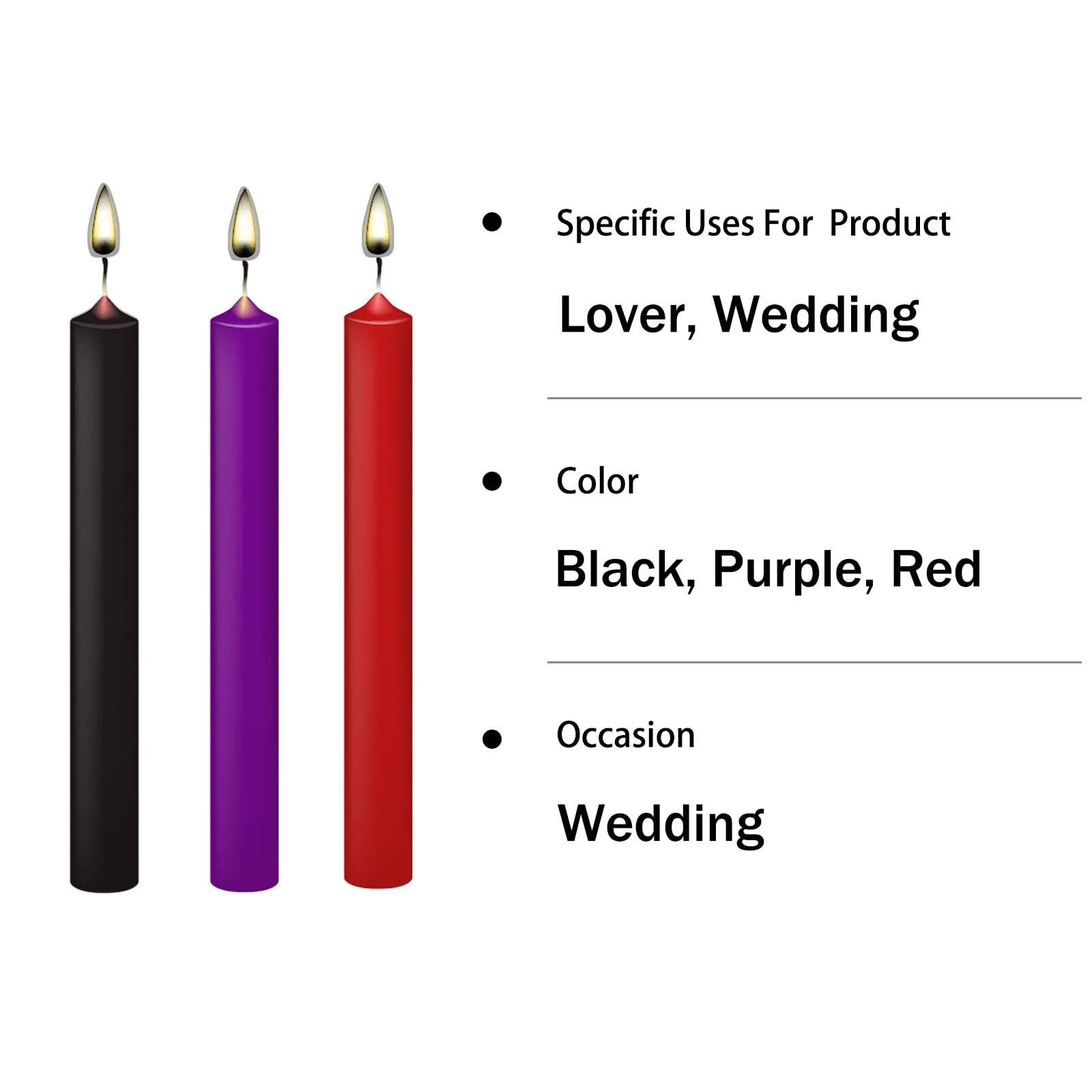 Classic color trio black purple red candles
