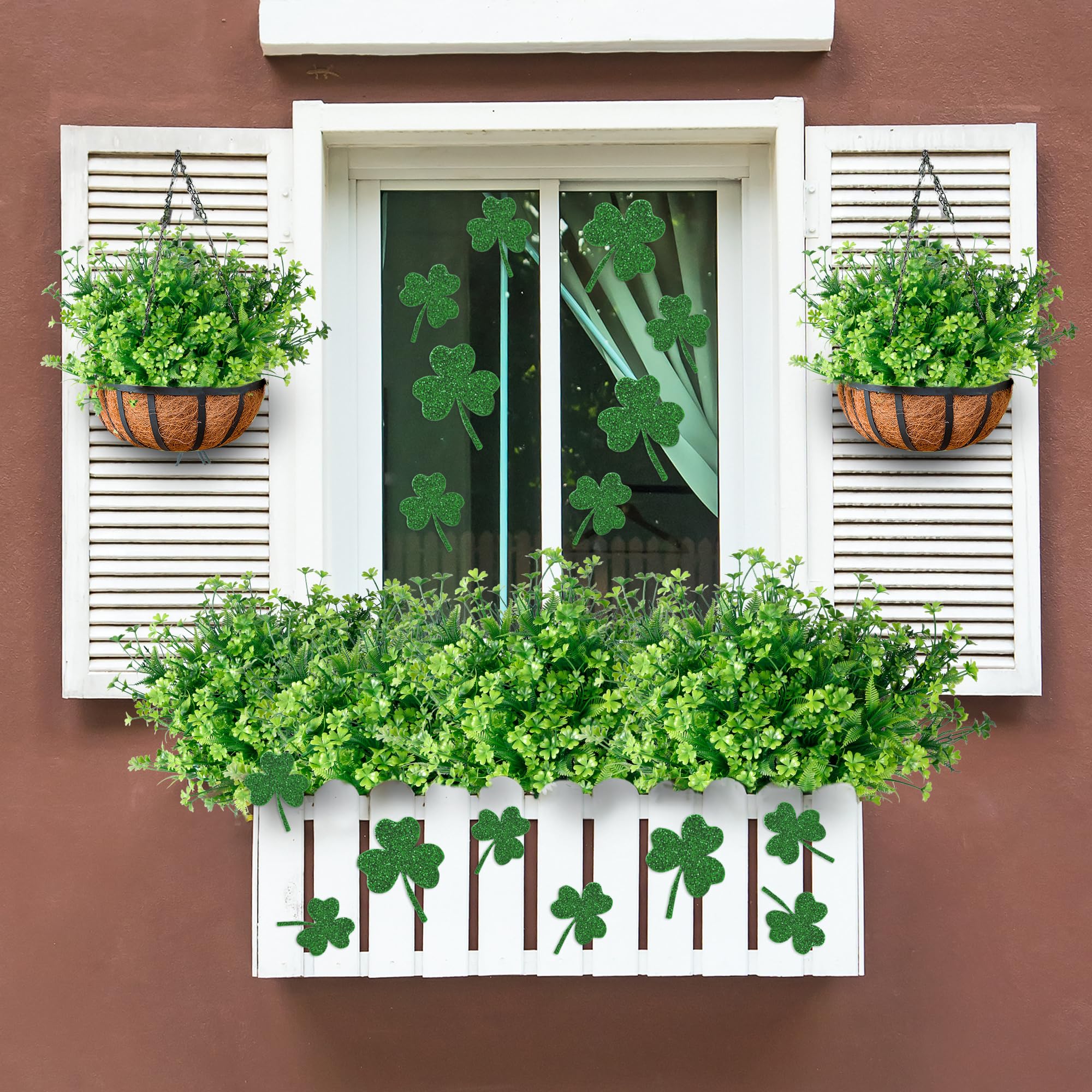 Green artificial shamrocks with textured leaves