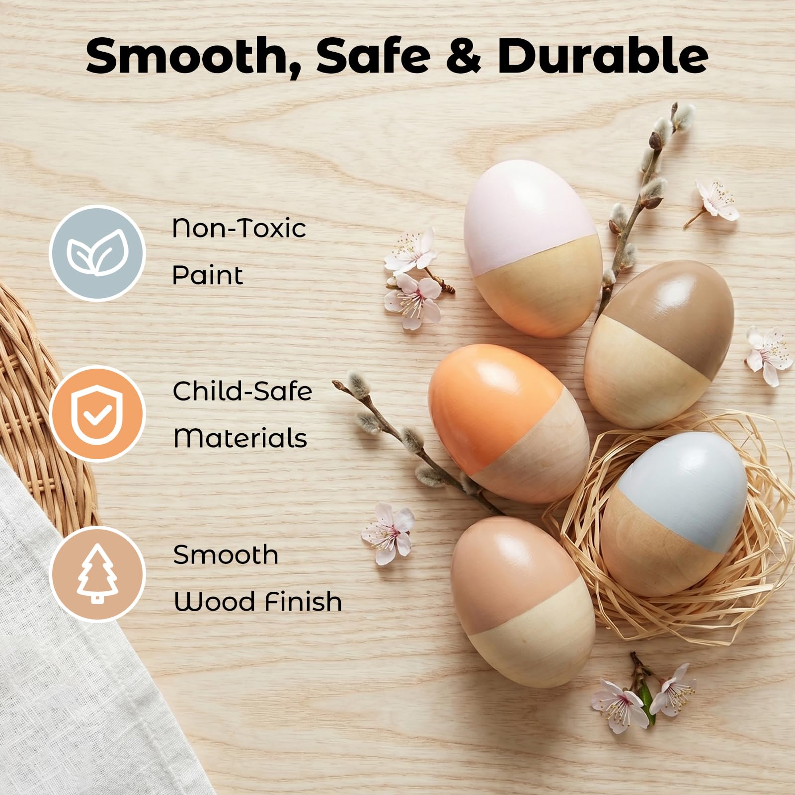 Egg shaker size 2 inches wide by 3 inches tall