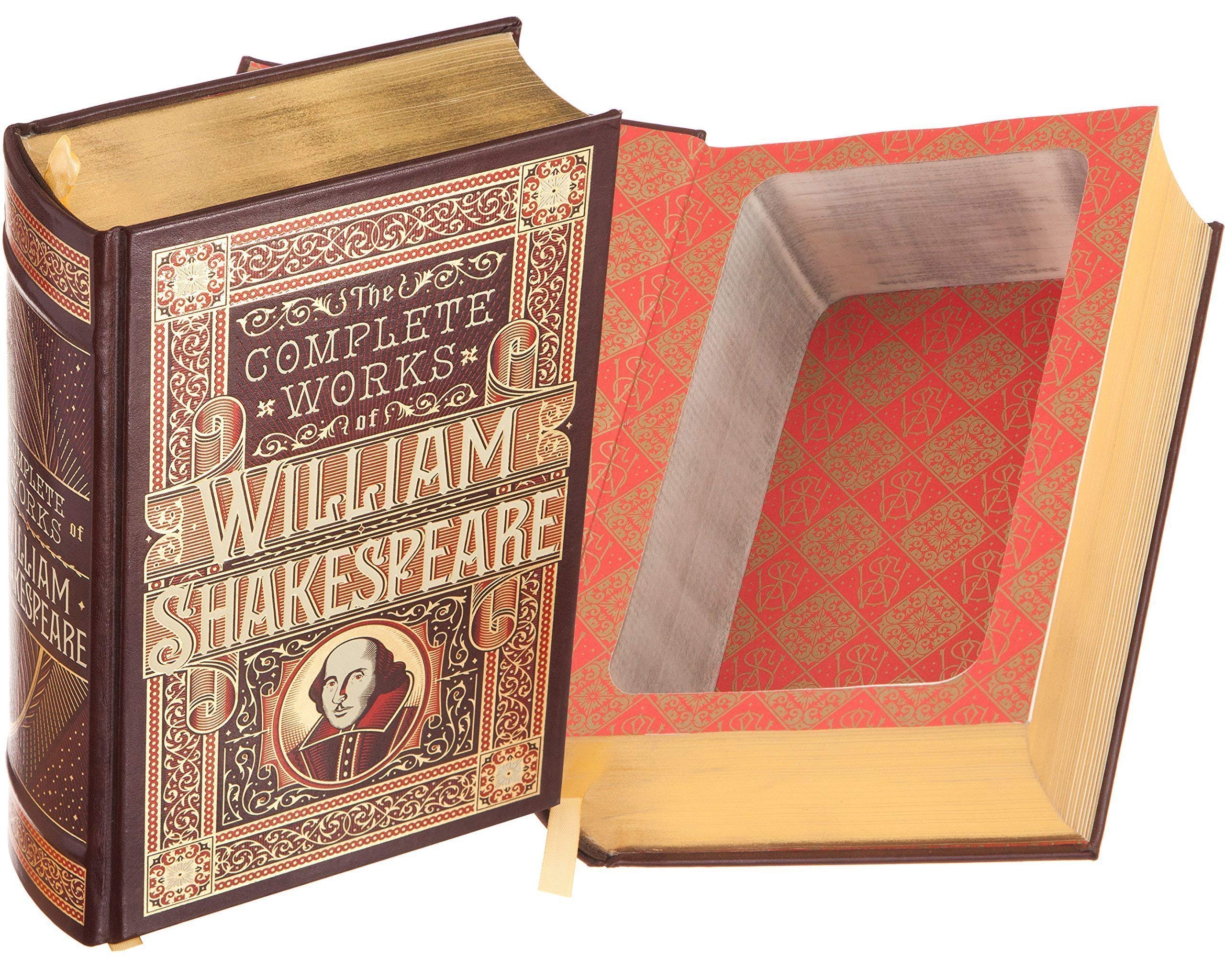 Shakespeare Book Safe leather-bound exterior with gilt edging