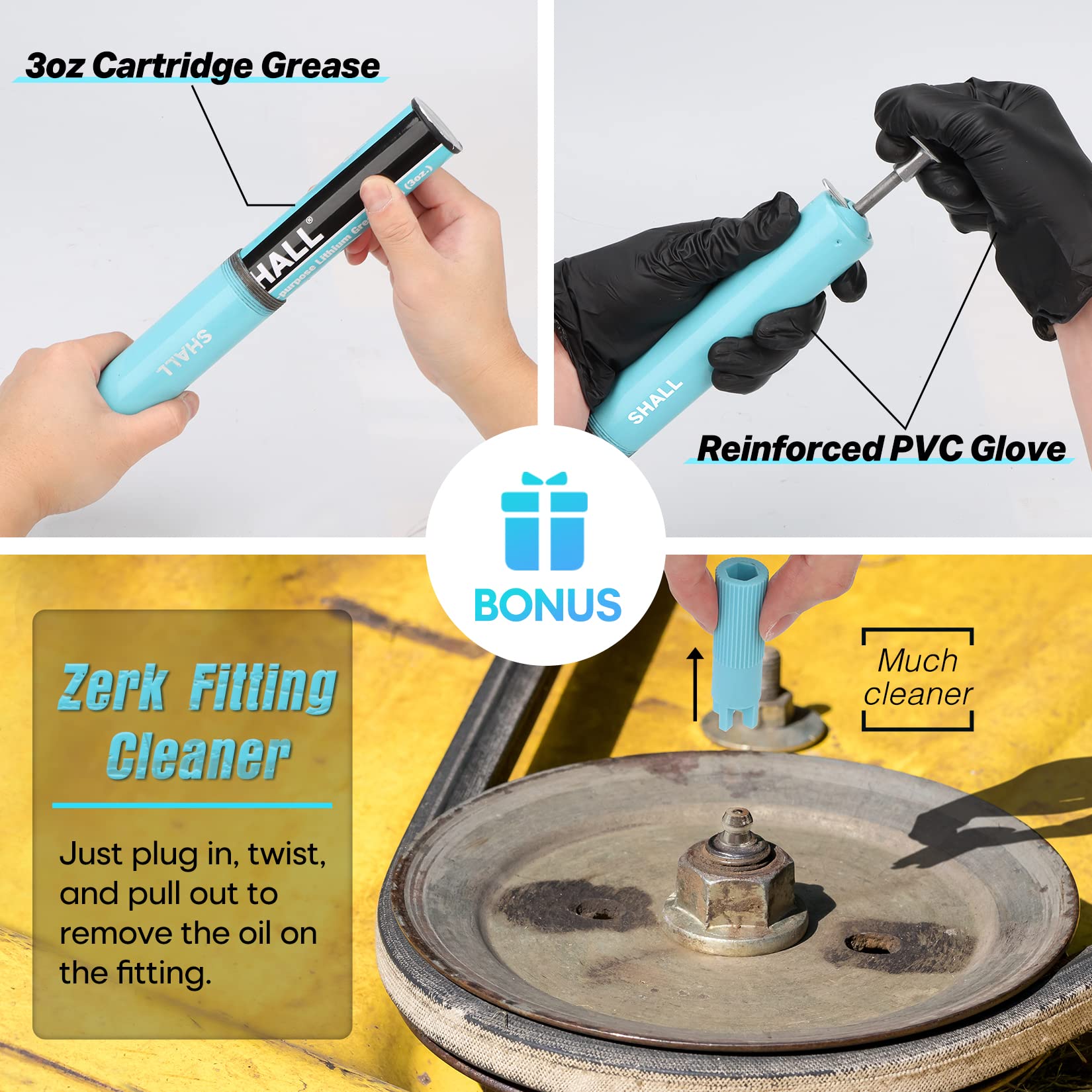 Ergonomic anti-slip handle on grease gun kit