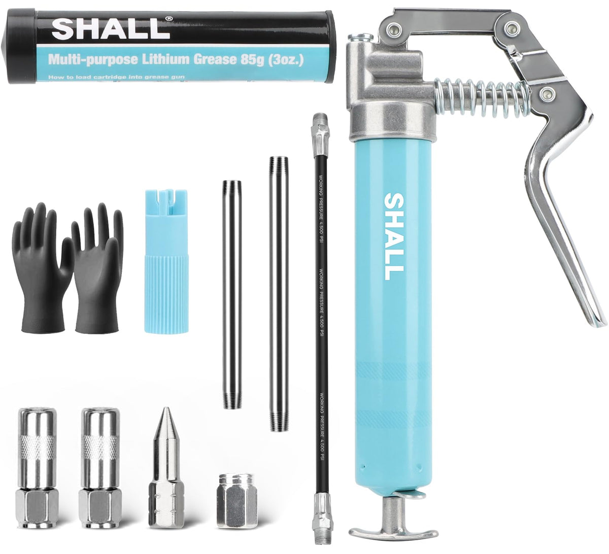 SHALL Mini Grease Gun Kit 3.52OZ capacity and 3000PSI