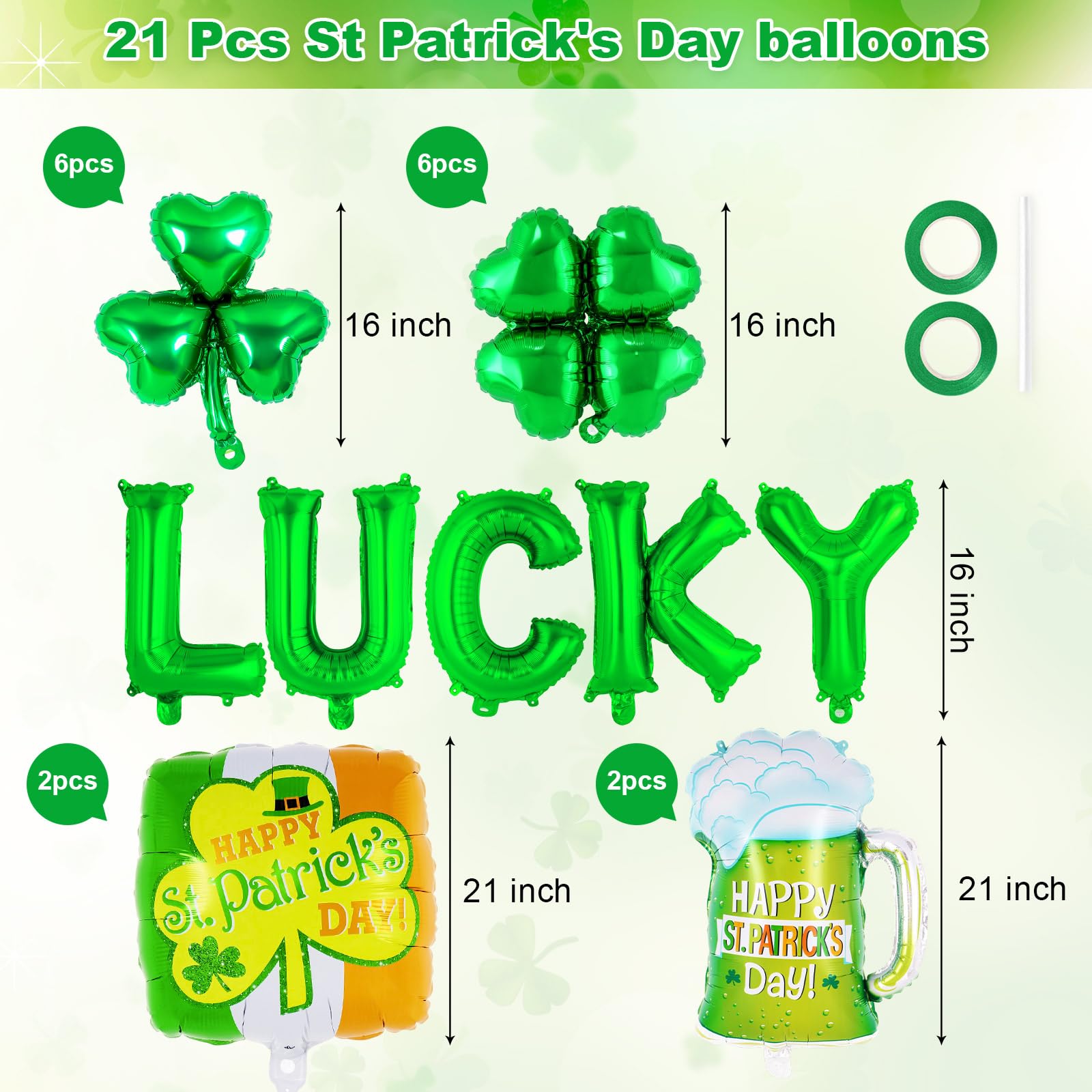 Shamrock foil balloon 18 inch green for St Patrick’s Day decor