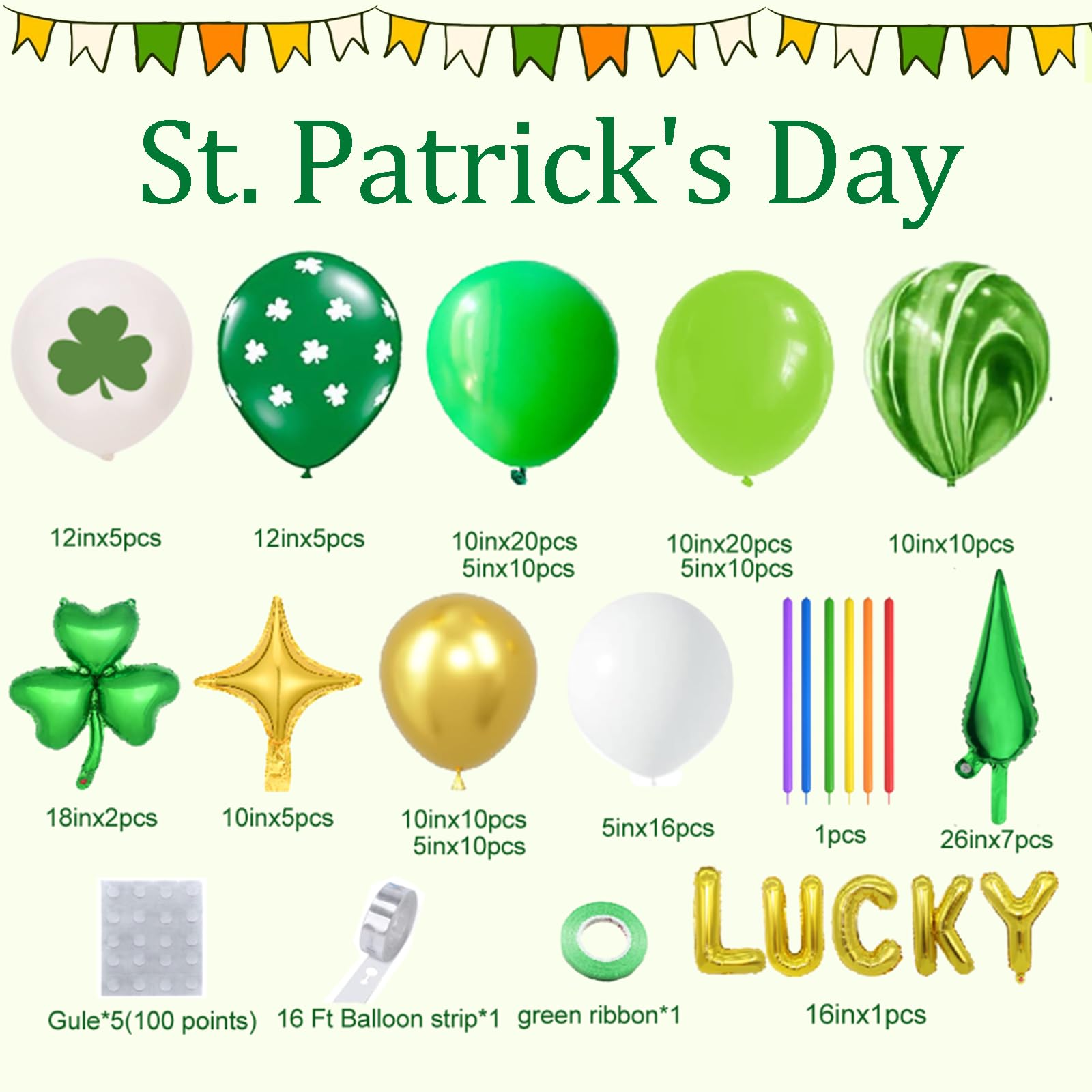 Shamrock foil balloons included in the kit