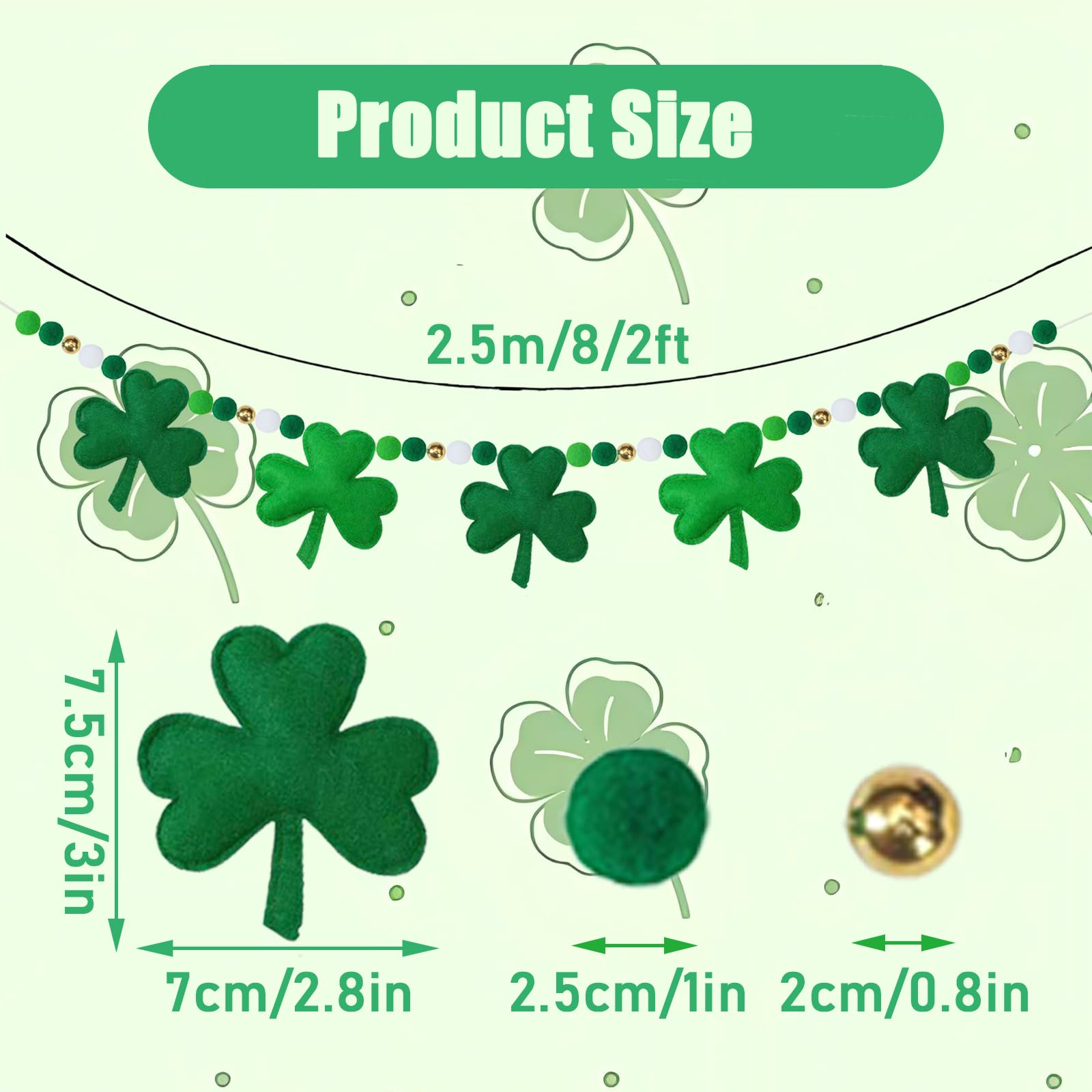 Shamrock garland with green and white pom poms and beads
