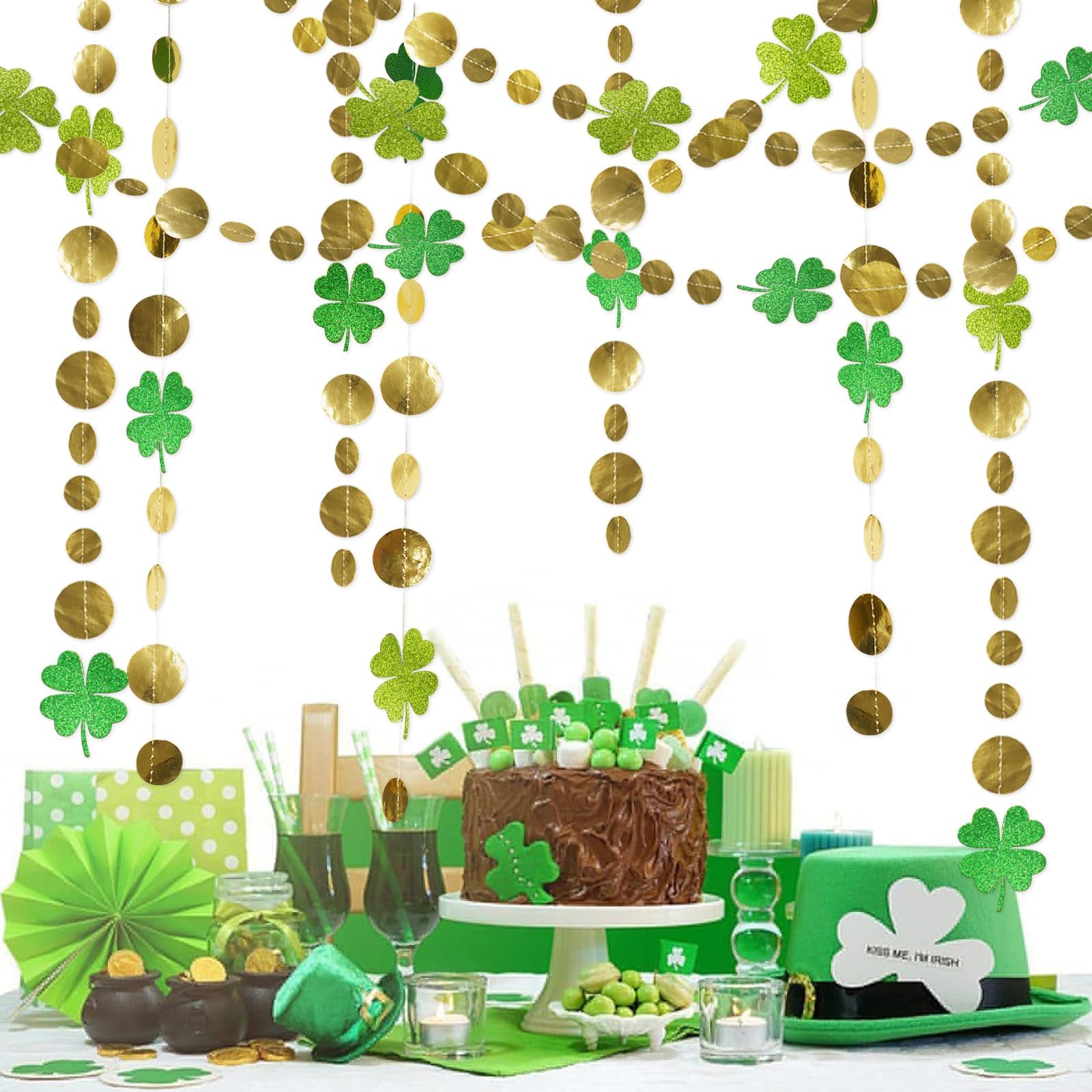 Green shamrock garlands arranged for large space decoration