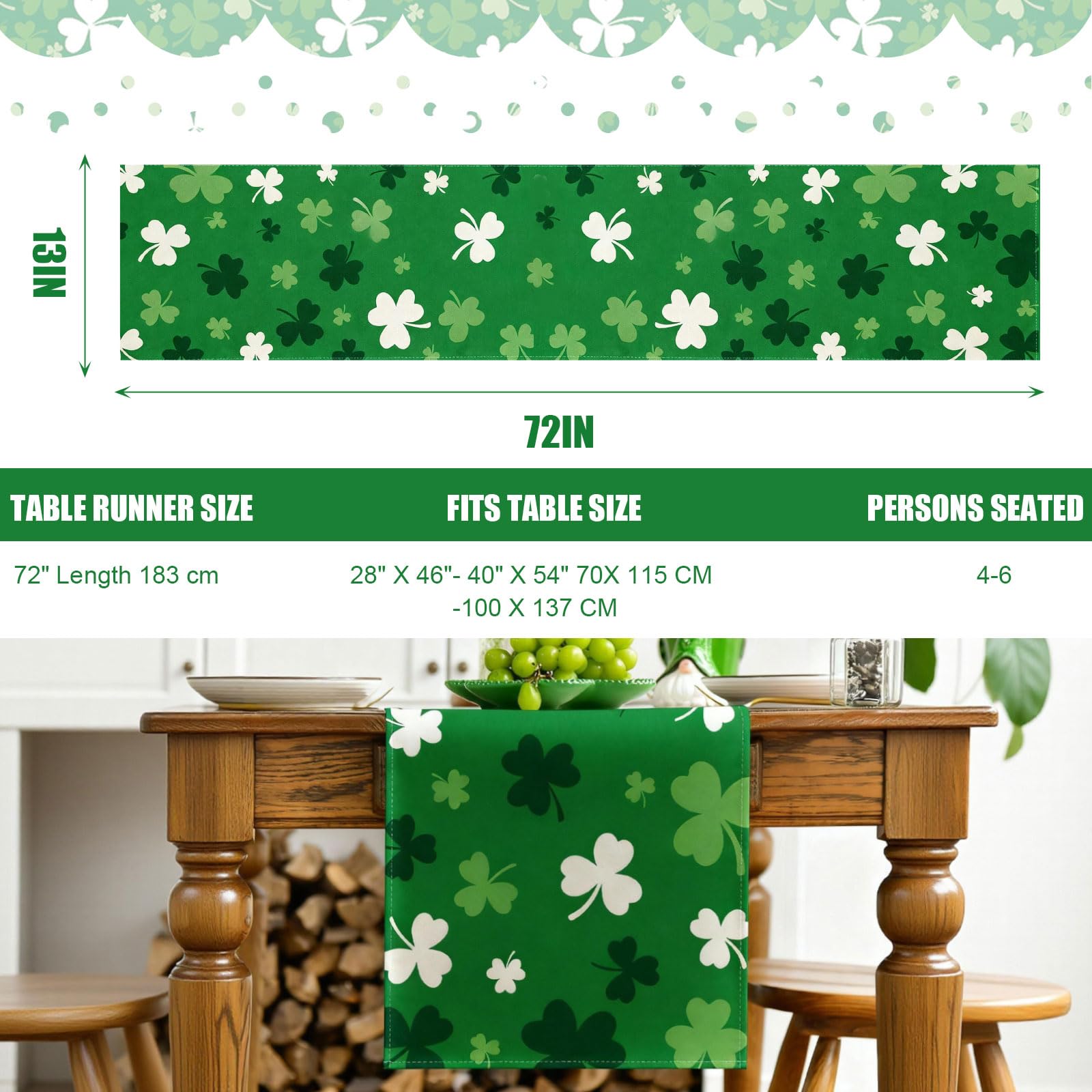 Shamrocks pattern linen table runner for Irish celebrations