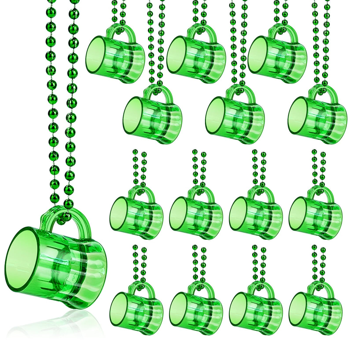 SHAOQINLIN 15 piece St Patricks Day shot glass necklace set 1oz plastic green
