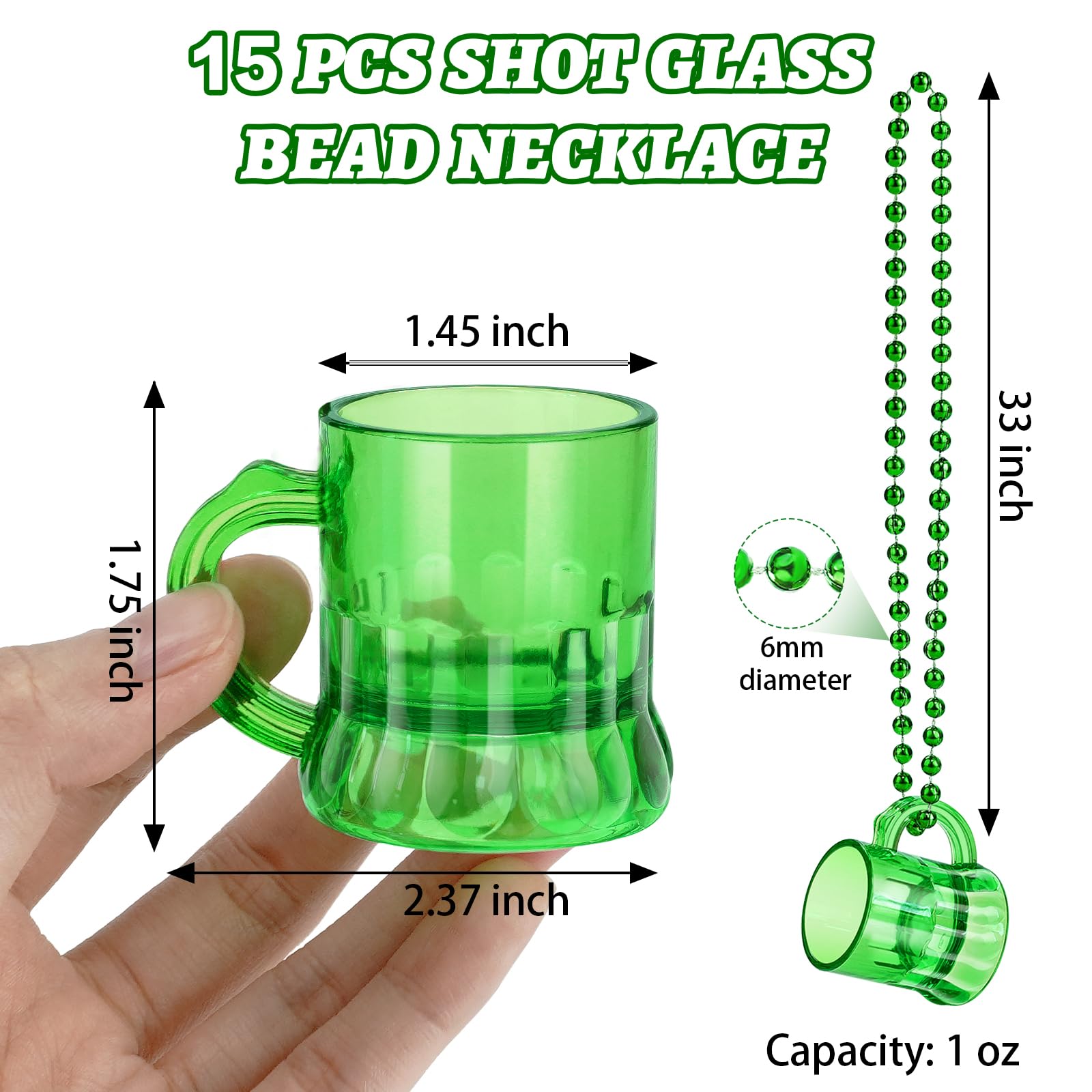 Green 6mm bead necklace with 1oz shot glasses by SHAOQINLIN