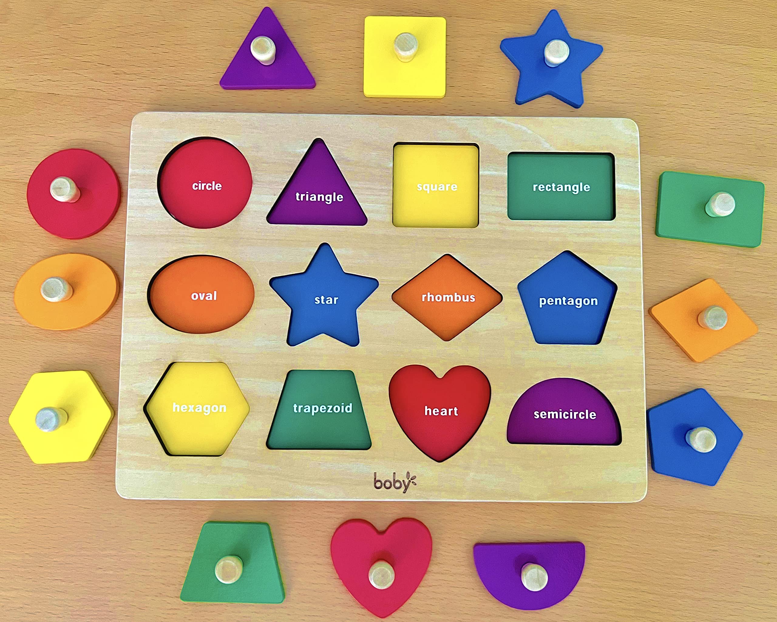 Wooden knob puzzle with 12 pieces for 12-18-24 months