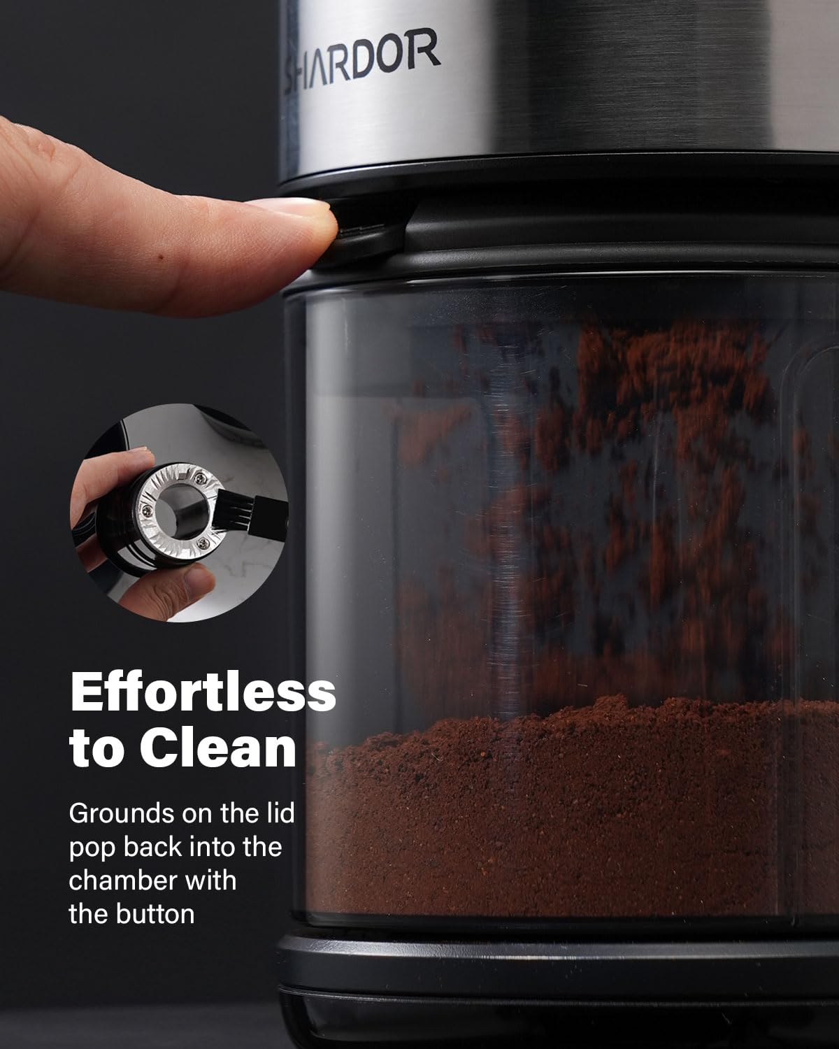 SHARDOR burr grinder hopper and chamber setup