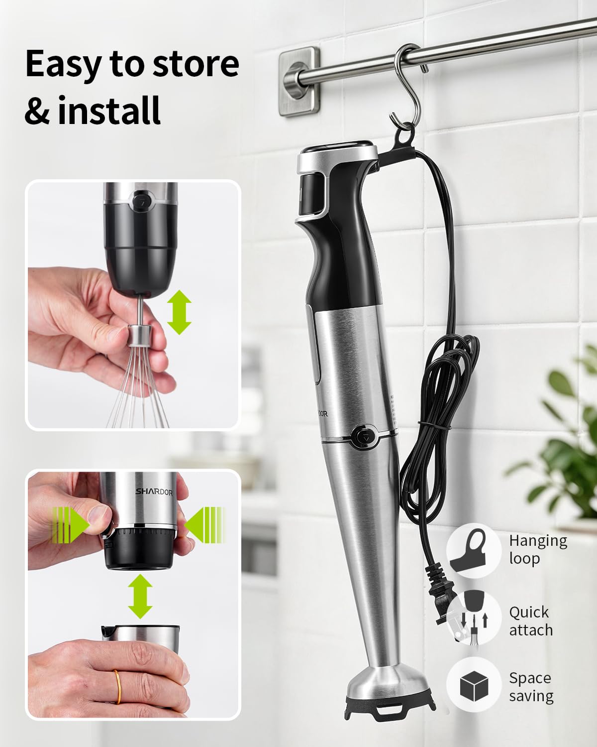 Ergonomic grip on SHARDOR immersion blender handheld