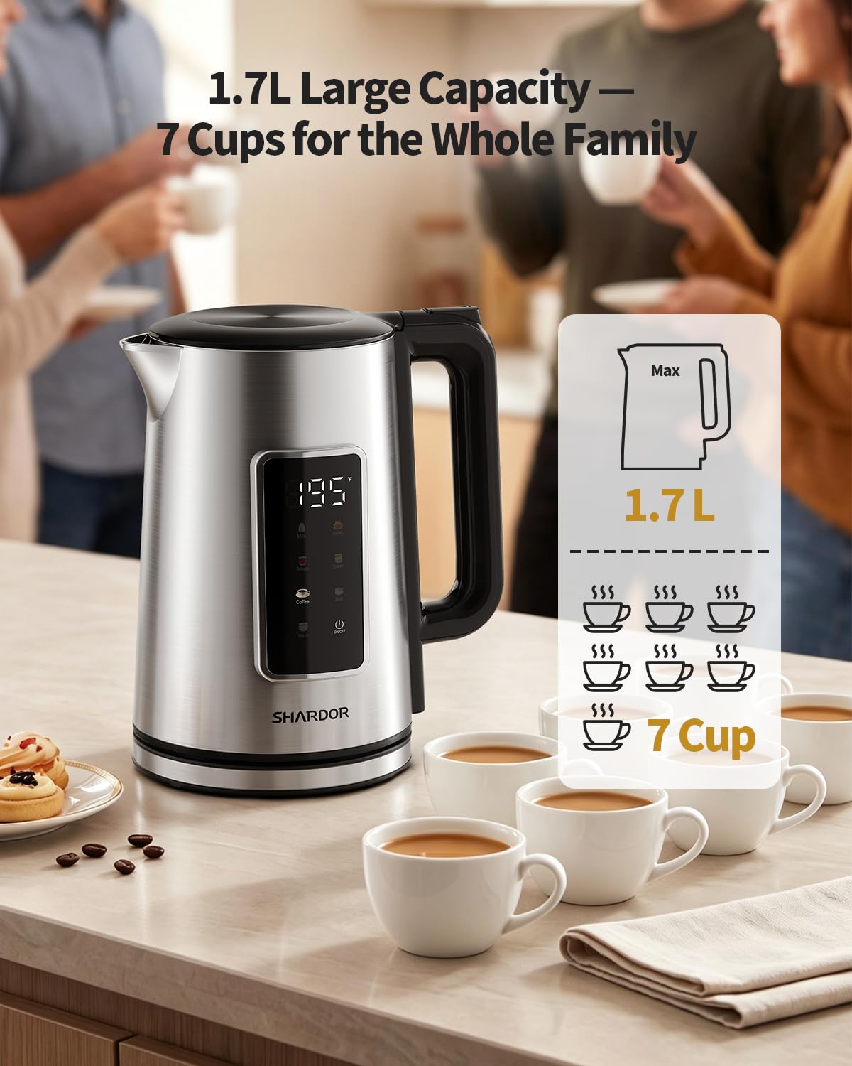 Cool-touch heat-insulating handle on SHARDOR Electric Kettle