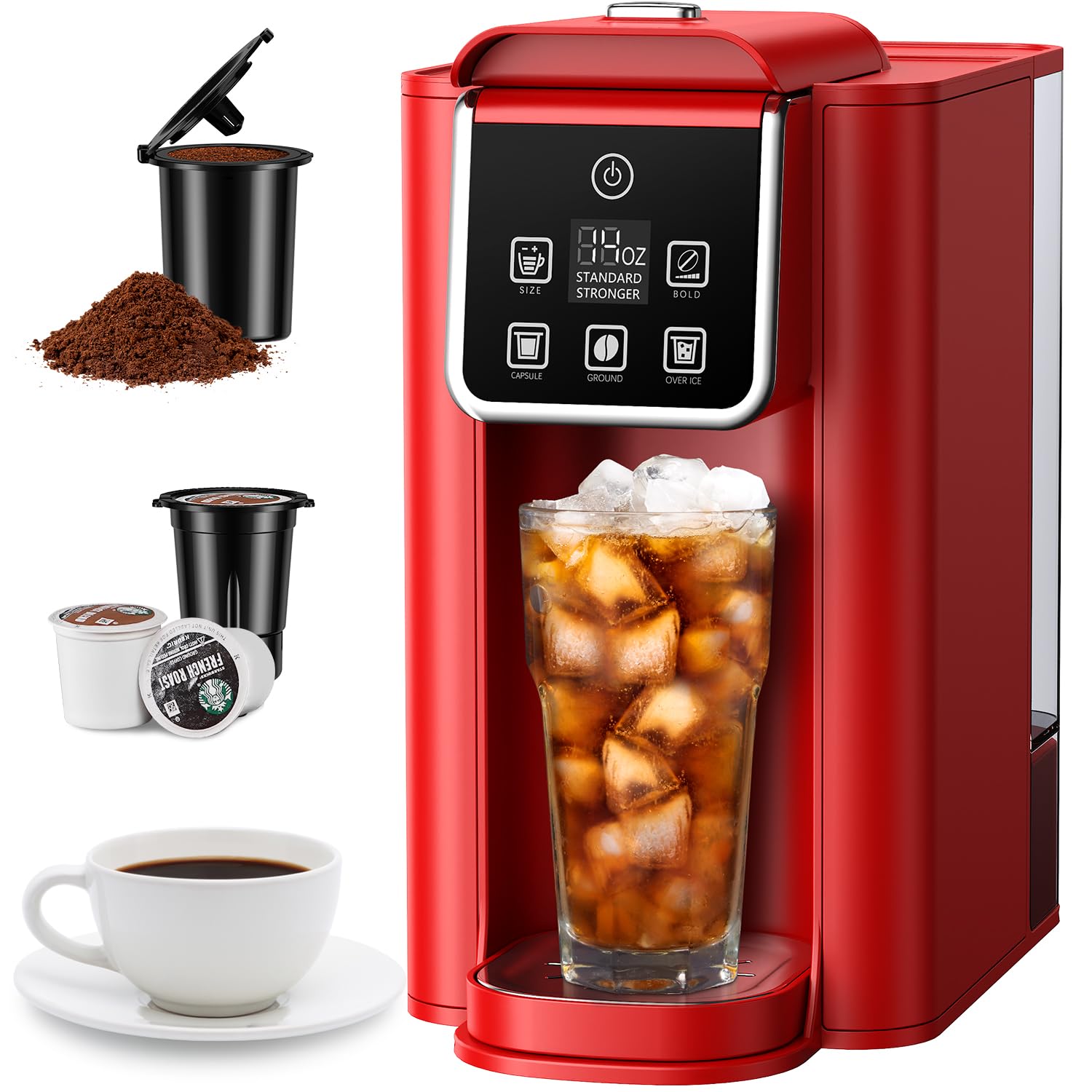 SHARDOR single serve coffee maker red color front view