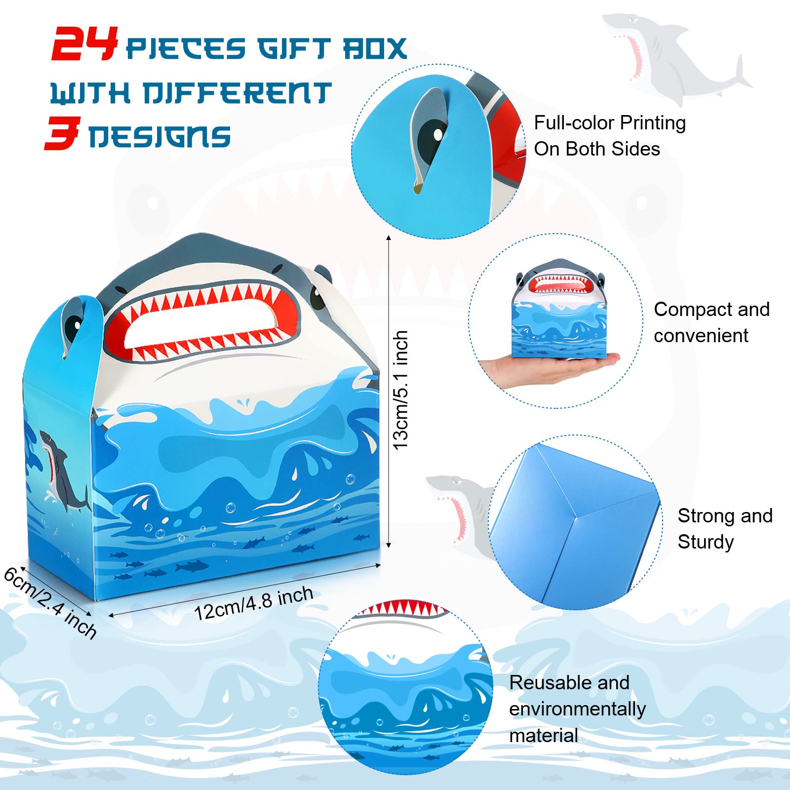 Shark goodie box with 24 pieces and 3 patterns