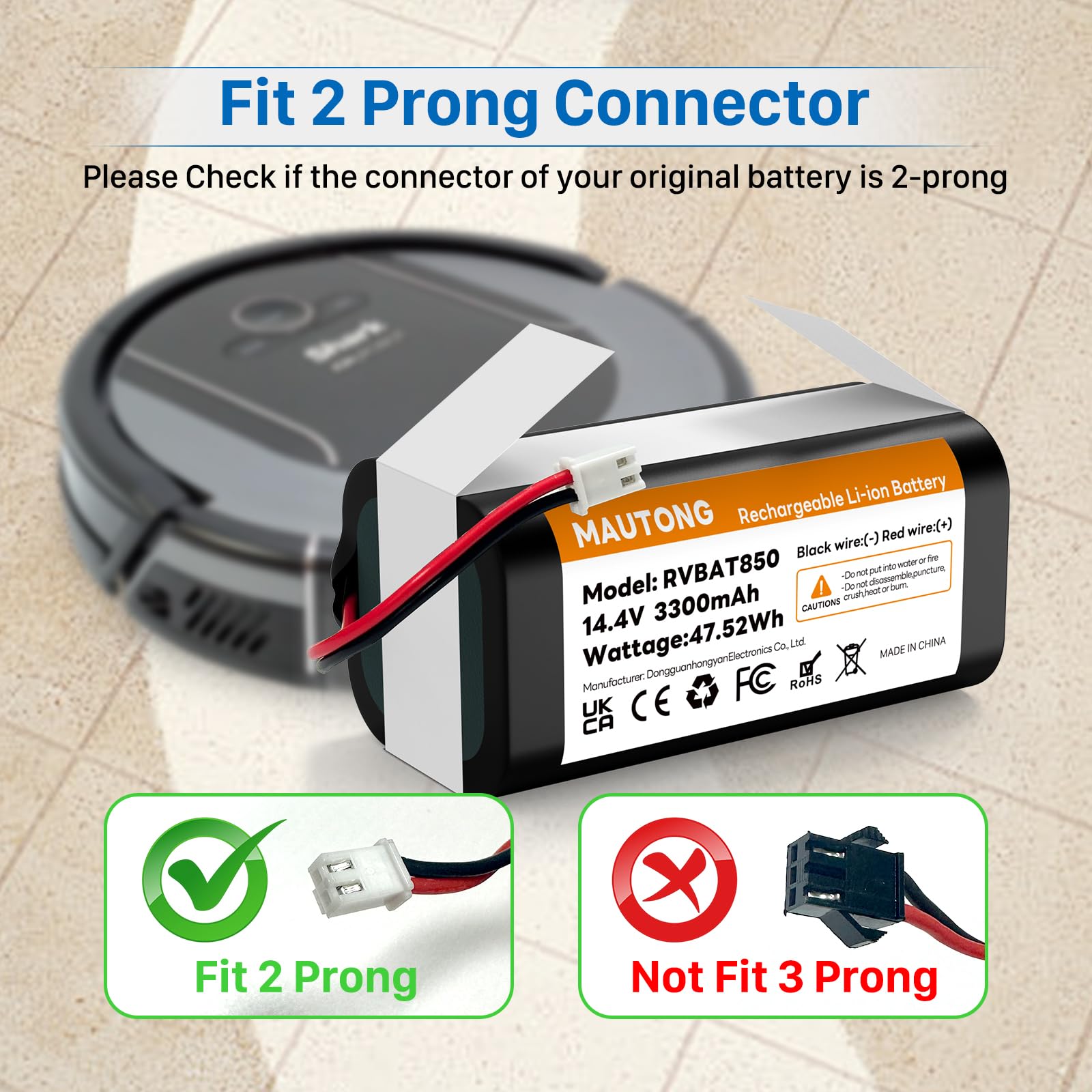 Shark Ion RVBAT850 battery with 2-prong plug
