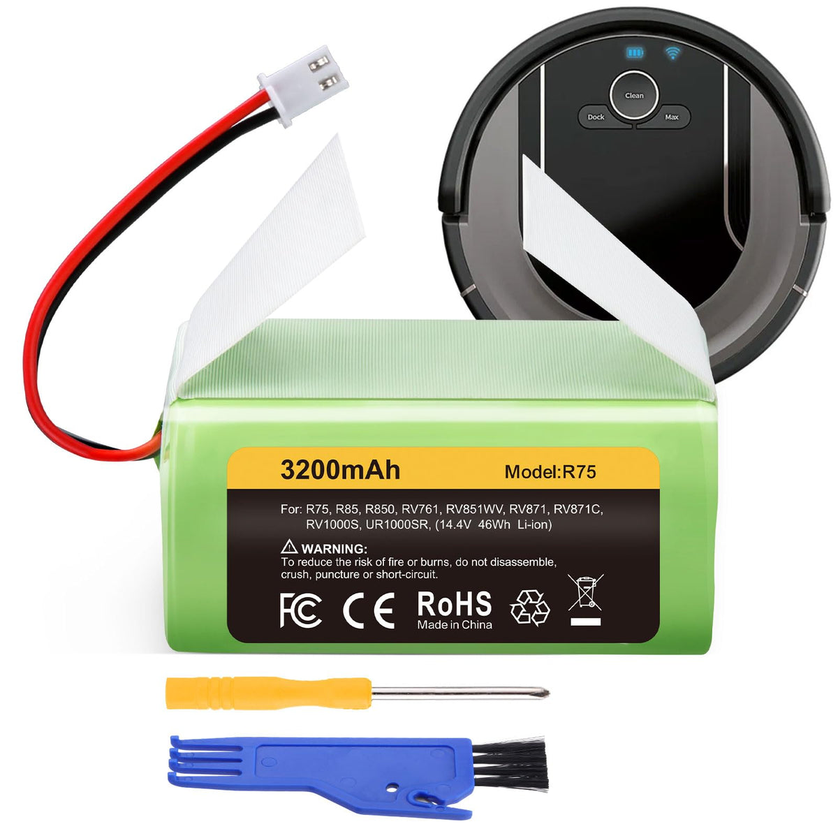 Shark RVBAT850 battery replacement for ION robot vacuum 3.2Ah