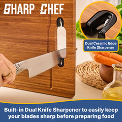 Built in Dual Sharpener on Sharp Chef cutting board