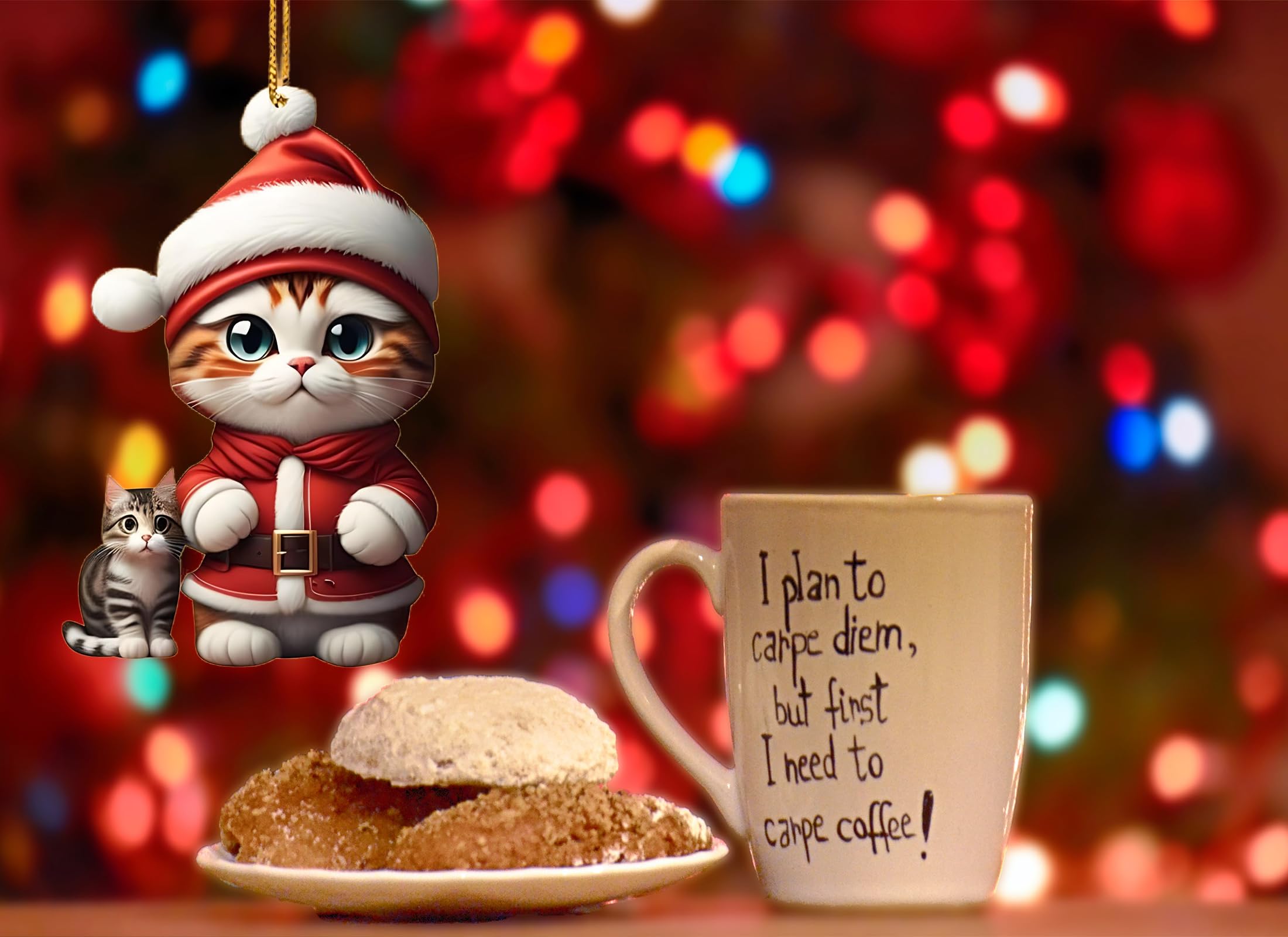 Shatterproof acrylic cat ornament close up