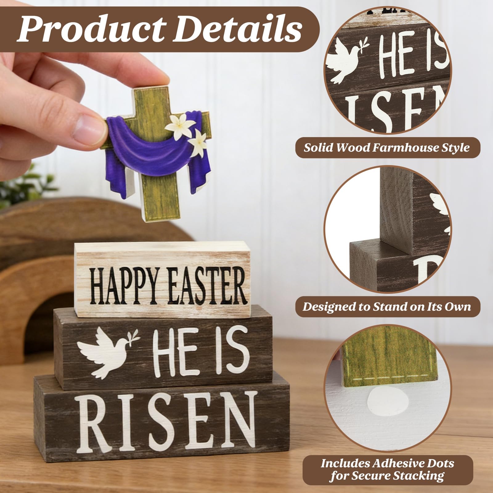 4-piece Christian Easter decorations wooden signs