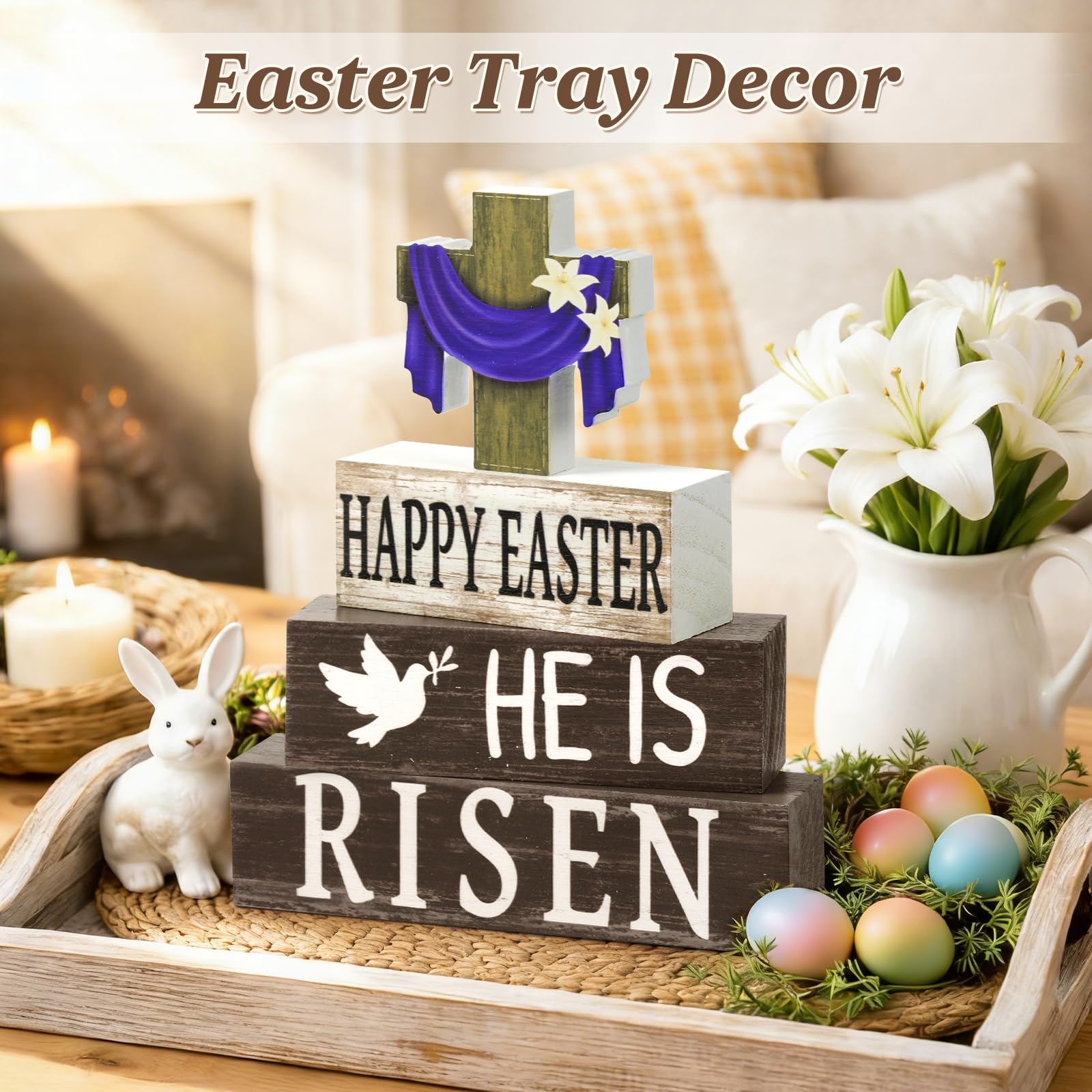 Rustic wooden Easter decor with natural texture