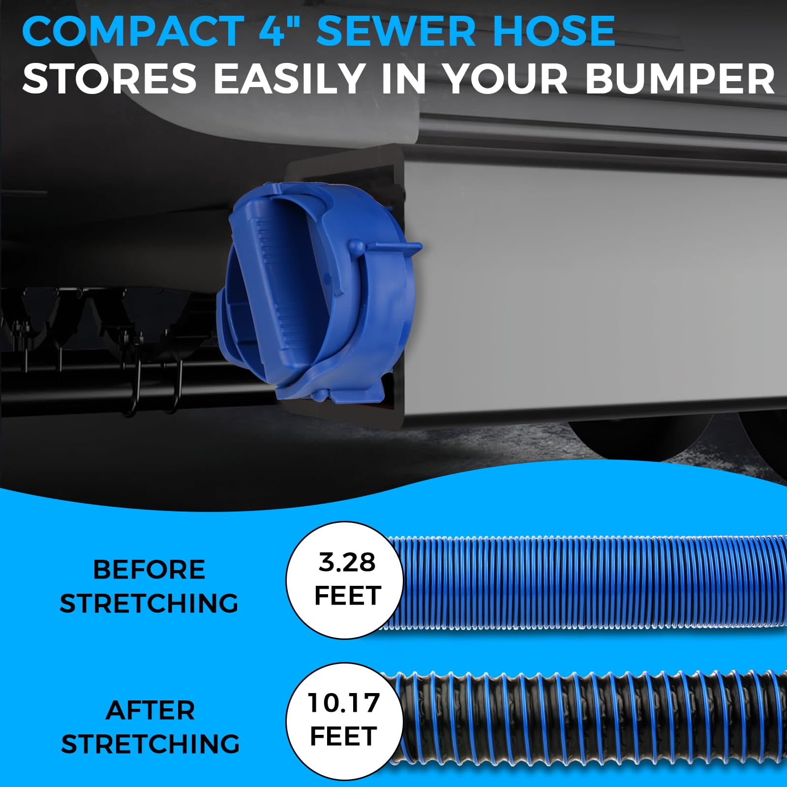 RV sewer hose connecting to portable waste tank setup