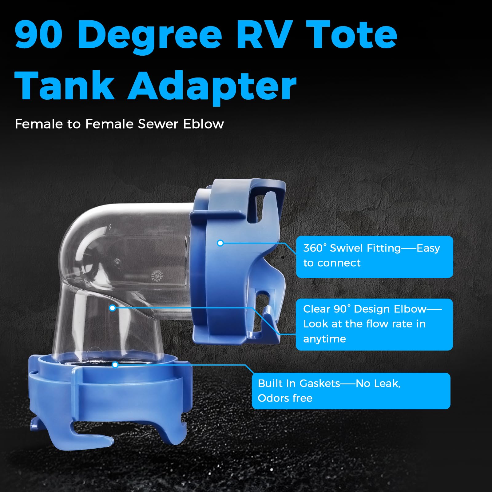 RV Black Tank Hose Kit with clear elbow see-through design